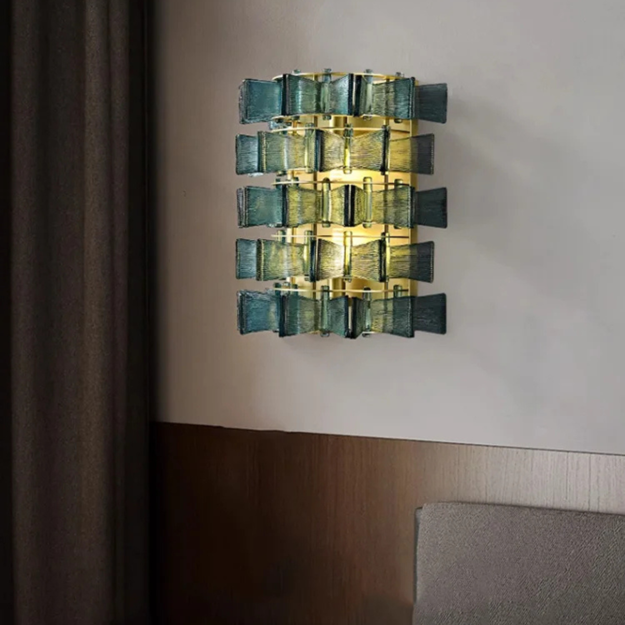 Art Deco Blue Stained Glass Wall Sconce by Skonne, Light Fixtures, Blåfyr