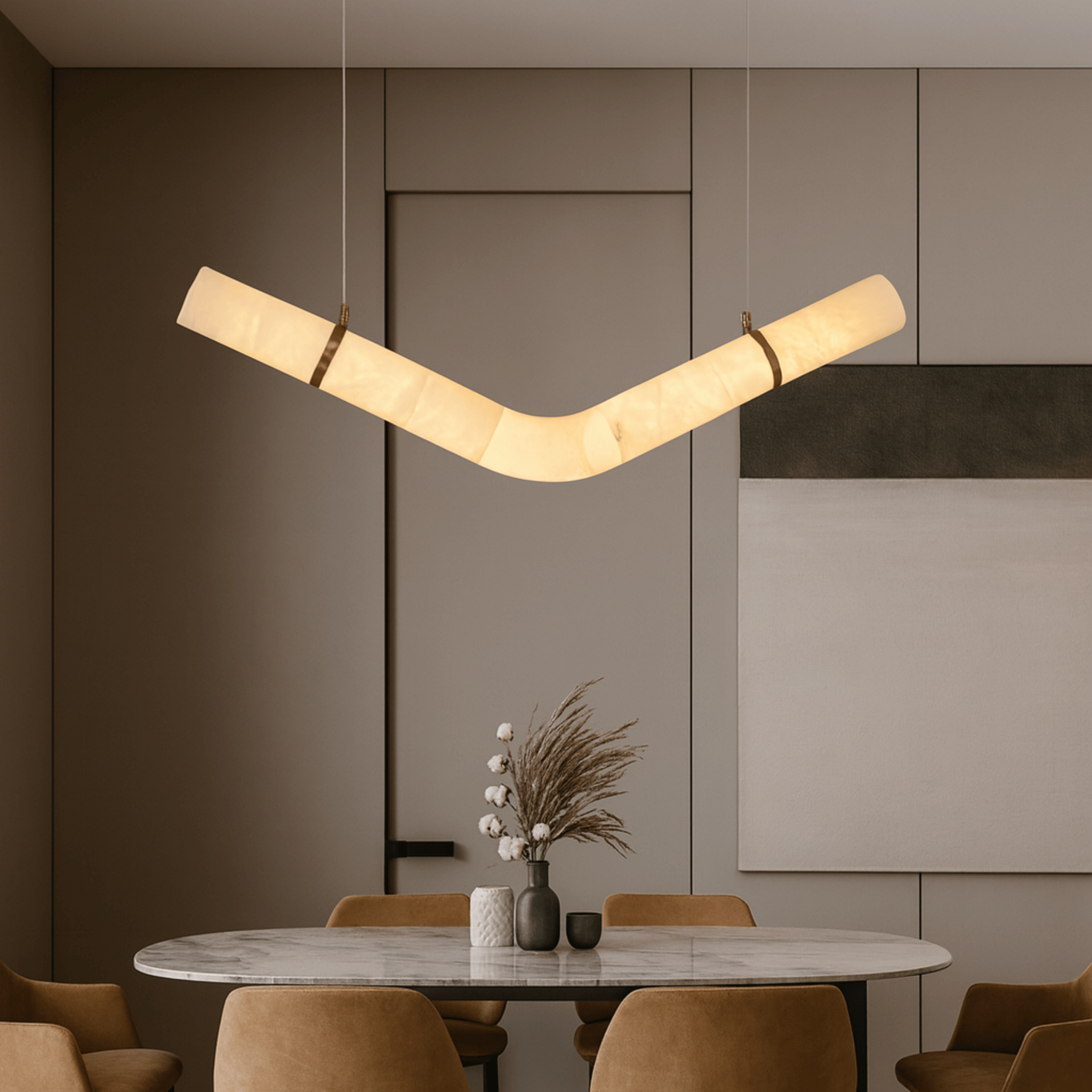 Bogen Marble Arc Pendant Light Dimmable LED Skonne, Ceiling Fixtures, Hand-Carved