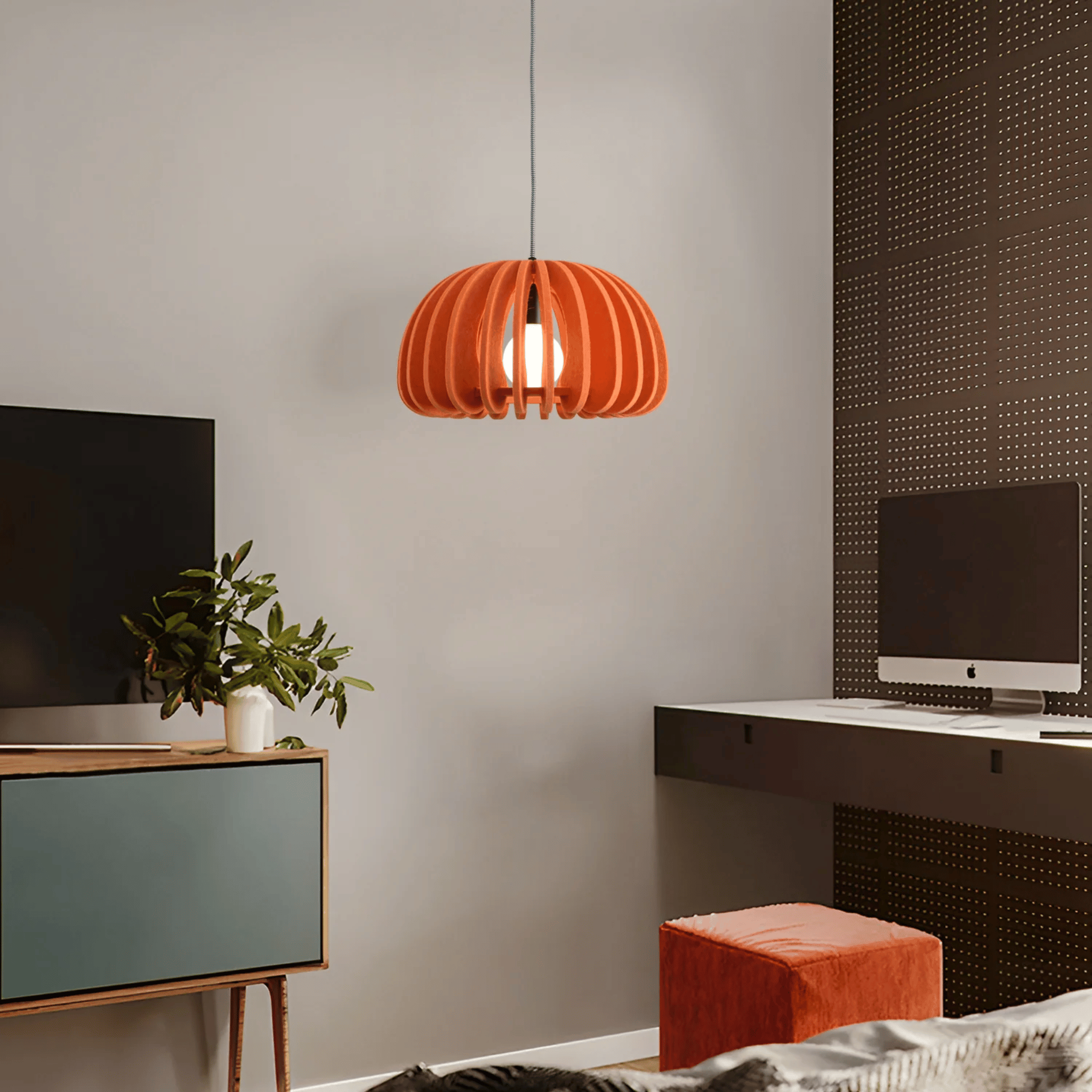 Modern Acoustic Felt Pendant Light — Dampa Skonne, Tangerine, Ceiling Fixtures