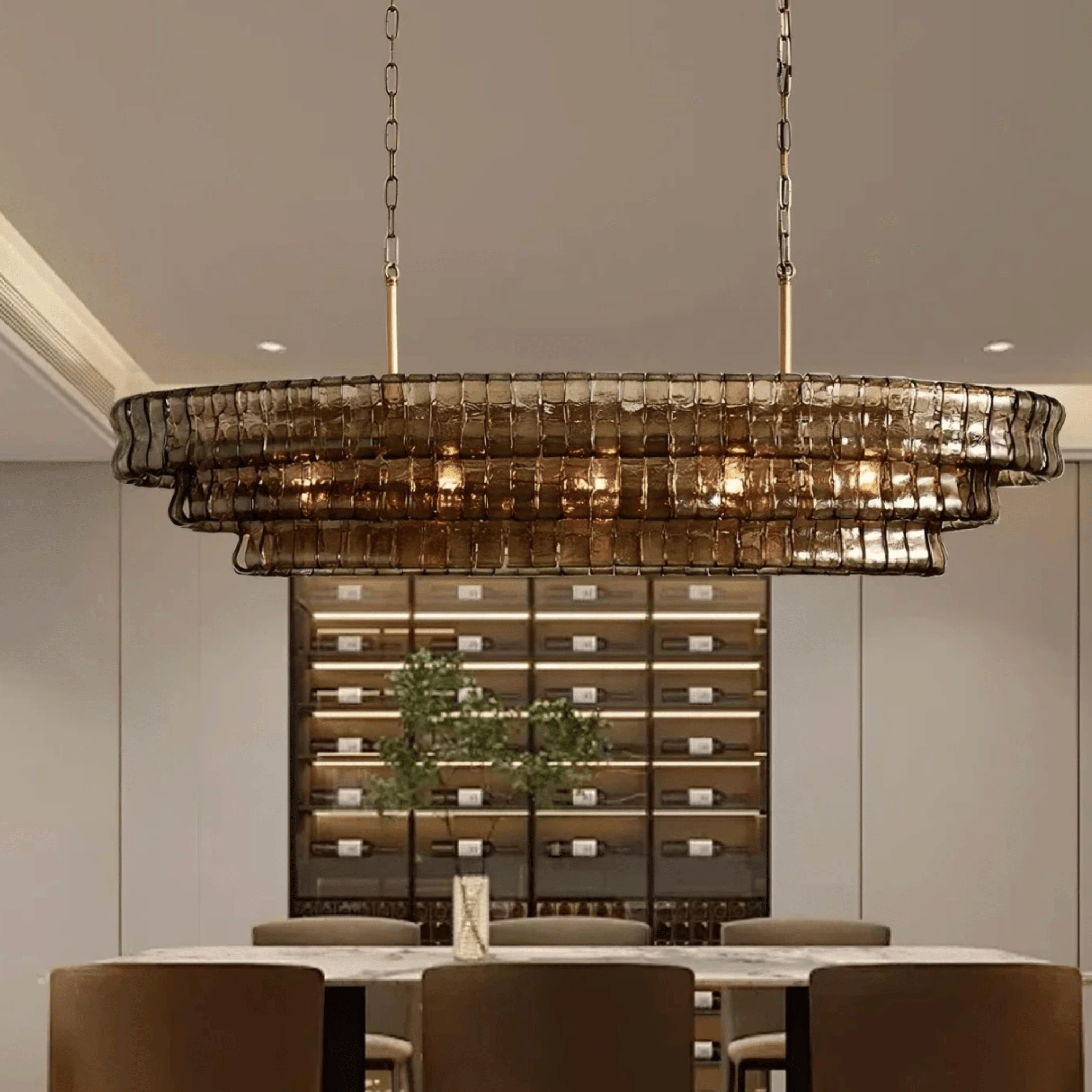 Gray Glass Oval Chandelier Dimmable LED Dining Room, Chandeliers, Dimma Smoky