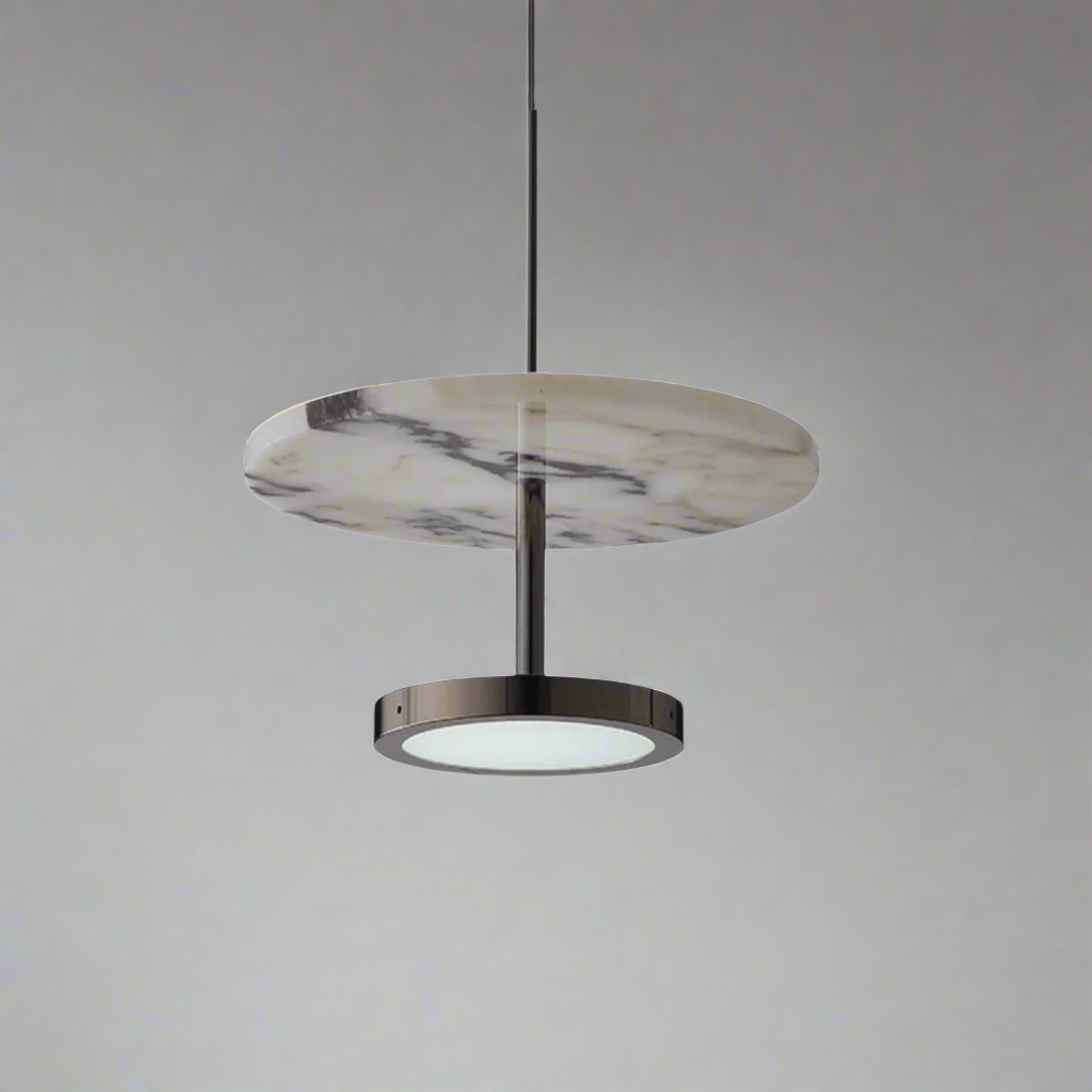 Natural Stone Pendant Lamp — Black Round Design, Ceiling Light Fixtures, Fjella