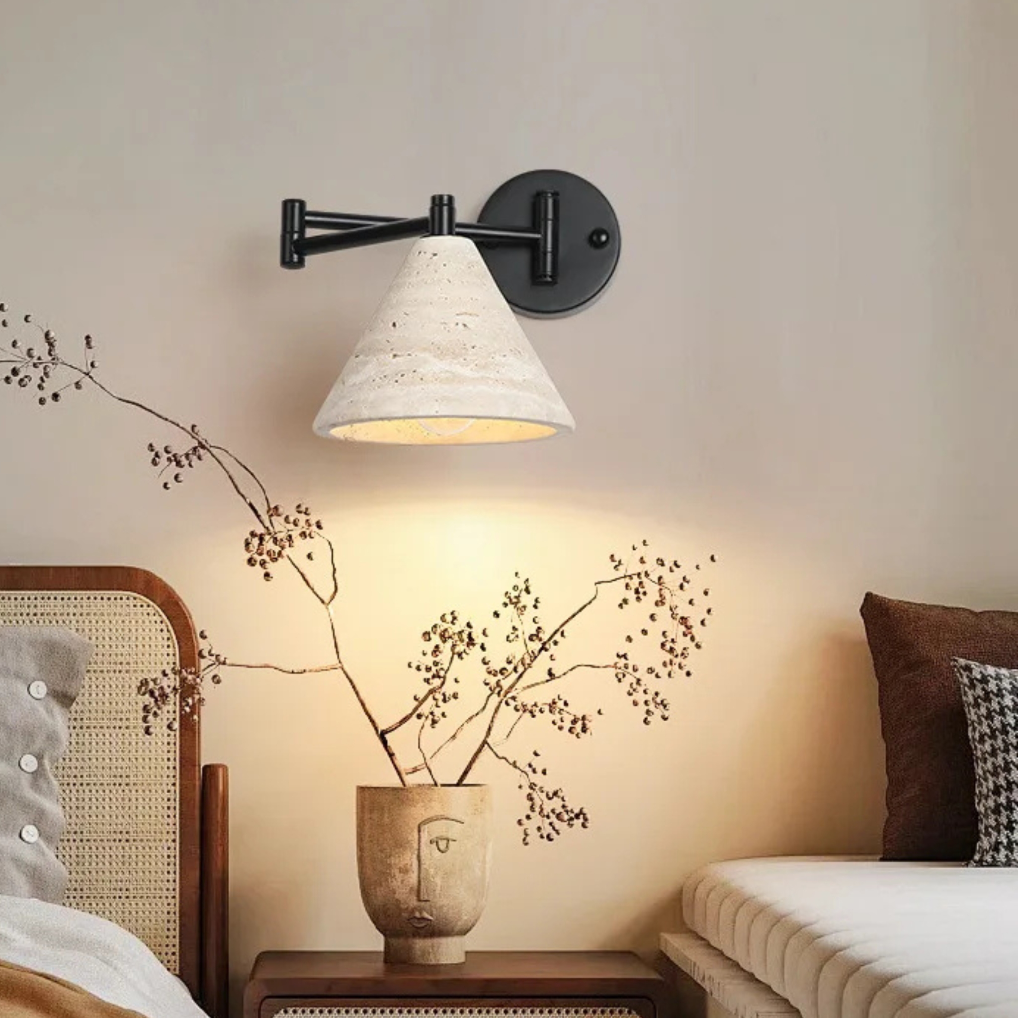 Fjella Travertine Wall Sconce with Adjustable Arms, Light Fixtures, Natural Lamp