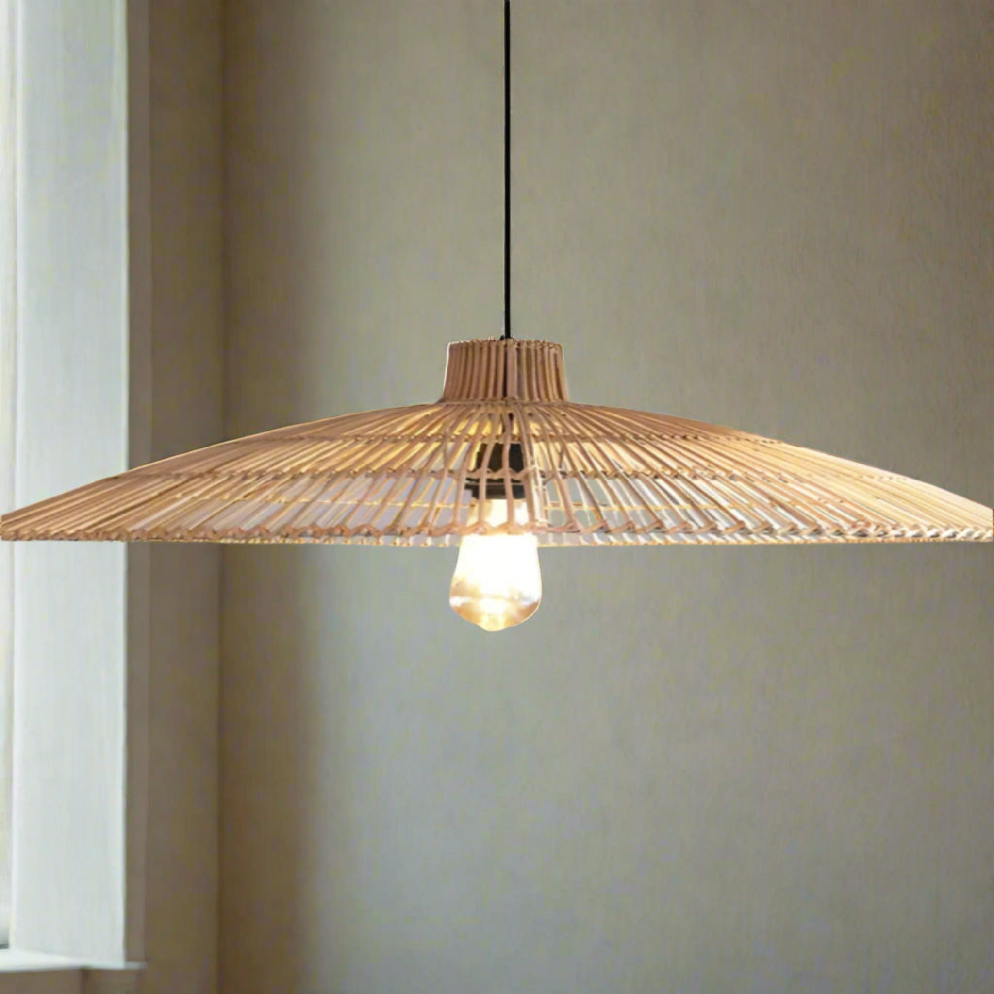 Handmade Rattan Pendant Light Nordic Wicker Lamp, Ceiling Fixtures, Fletta Warm Glow