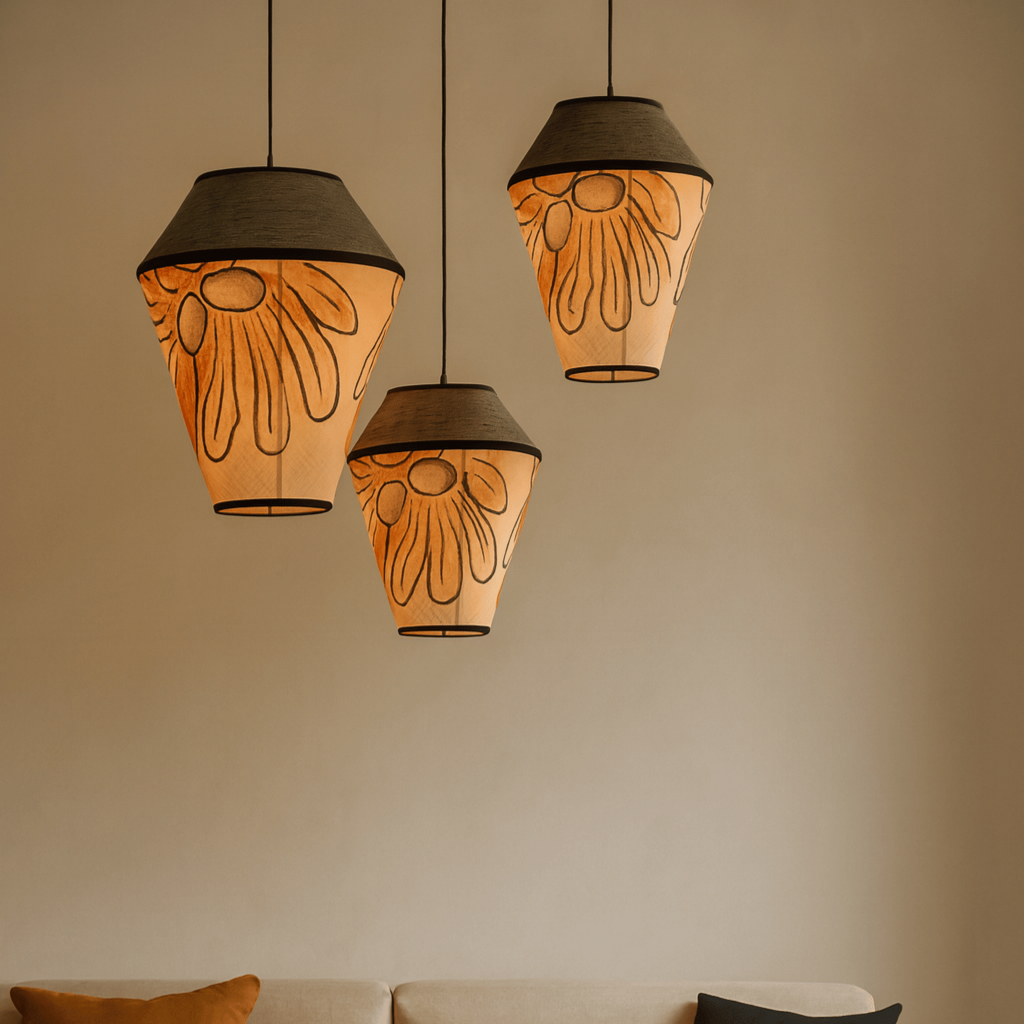 Wabi-Sabi Fabric Pendant Light - Nordic Crafted, Small Cone Lantern, Ceiling Fixtures, Fletta Handcrafted