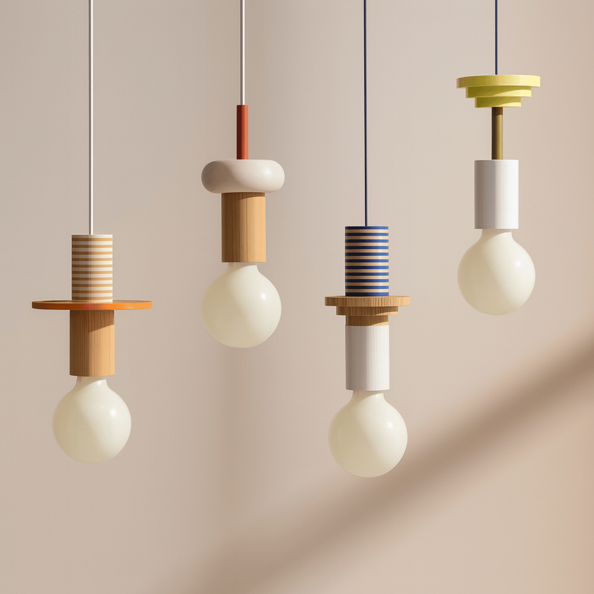 Geometric Wooden Pendant Lamp Nordic Bauhaus Style, Halo, Ceiling Light Fixtures, Formvy Wood and Iron
