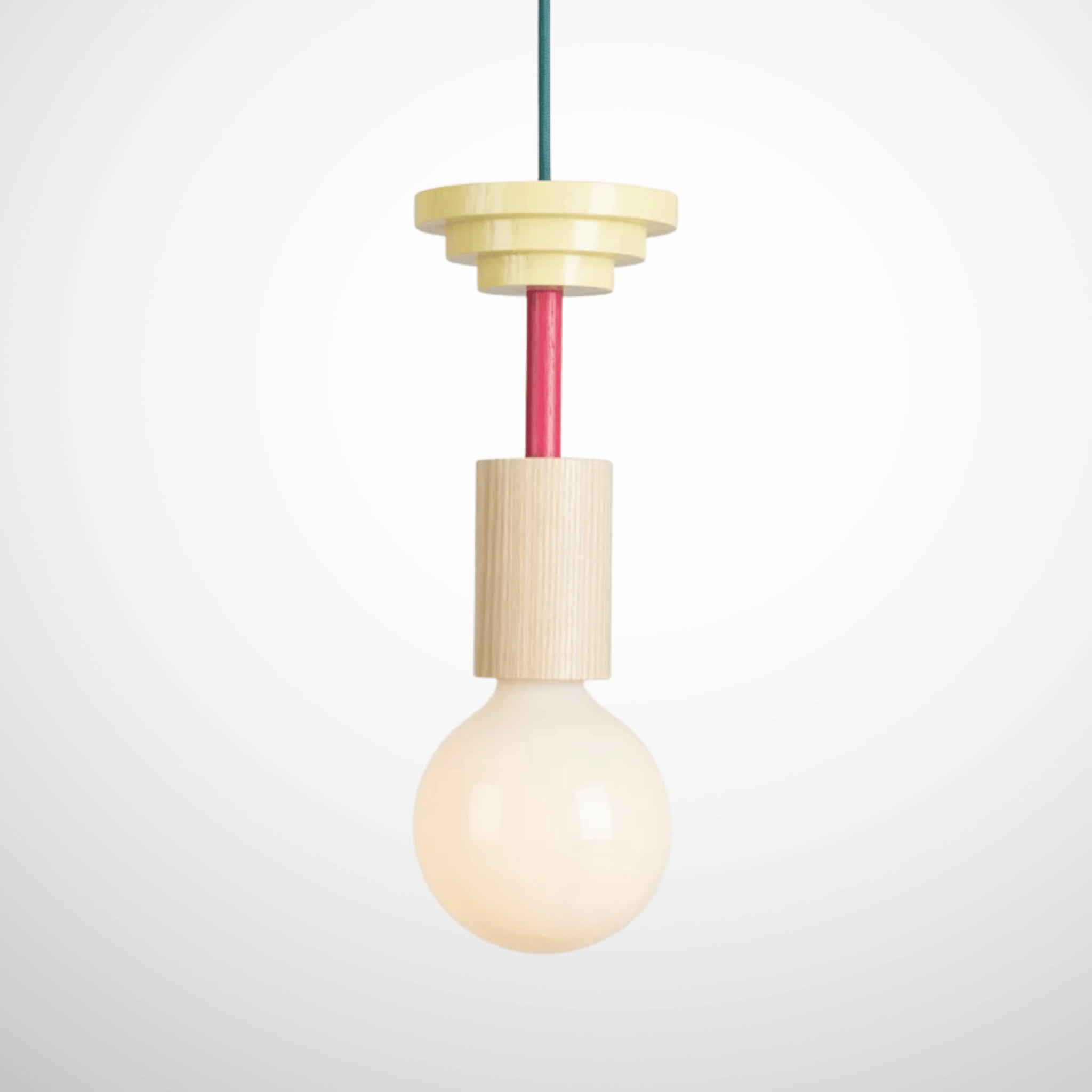 Geometric Wooden Pendant Lamp Nordic Bauhaus Style, Ceiling Light Fixtures, Formvy Wood and Iron