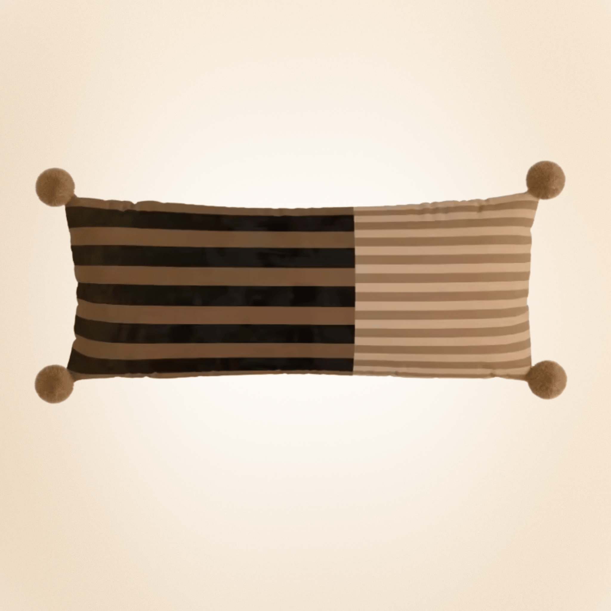 Velvet Pom Striped Pillowcase by Skonne, Ebony Stripe, Throw Pillows, Frilla Decorative Bolster Pillow
