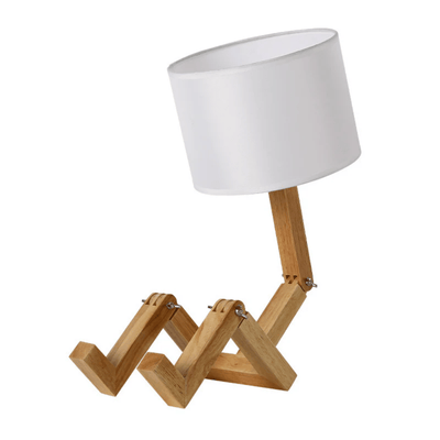 Glodbot Nordic Wooden Robot Table Lamp Warm Light, Desk Lamps, Handcrafted Solid Wood