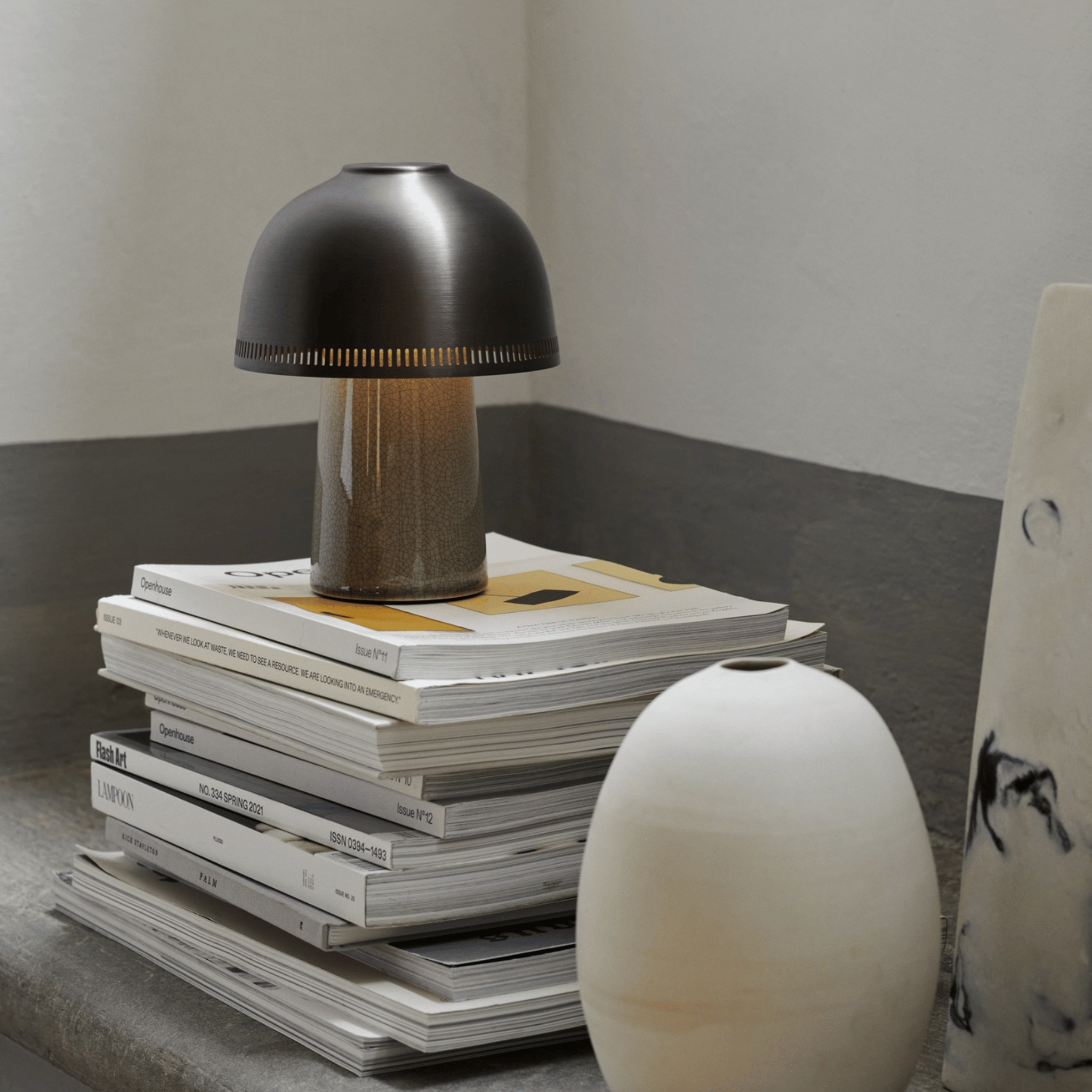 Rechargeable Ceramic Table Lamp with Touch Dimmer, Green, Lamps, Glödra Cordless