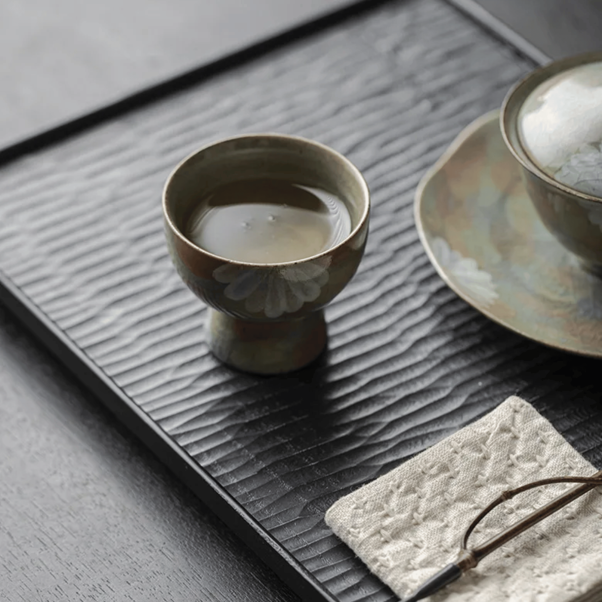 Glödra Artisan Ceramic Teacup Set for Tea Rituals, Drinkware Sets, Hand-Painted Wabi-Sabi