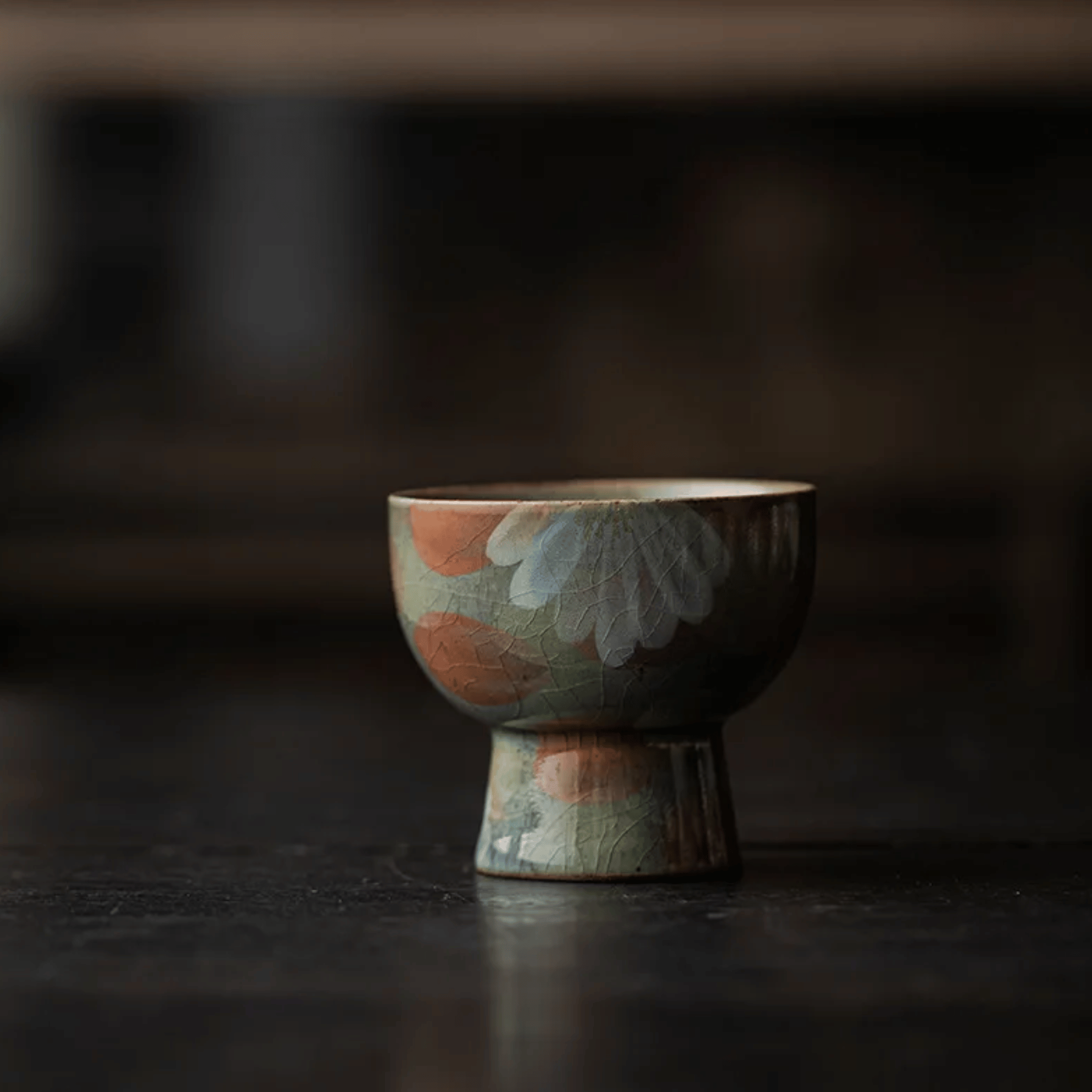 Glödra Artisan Ceramic Teacup Set for Tea Rituals, Drinkware Sets, Hand-Painted Wabi-Sabi