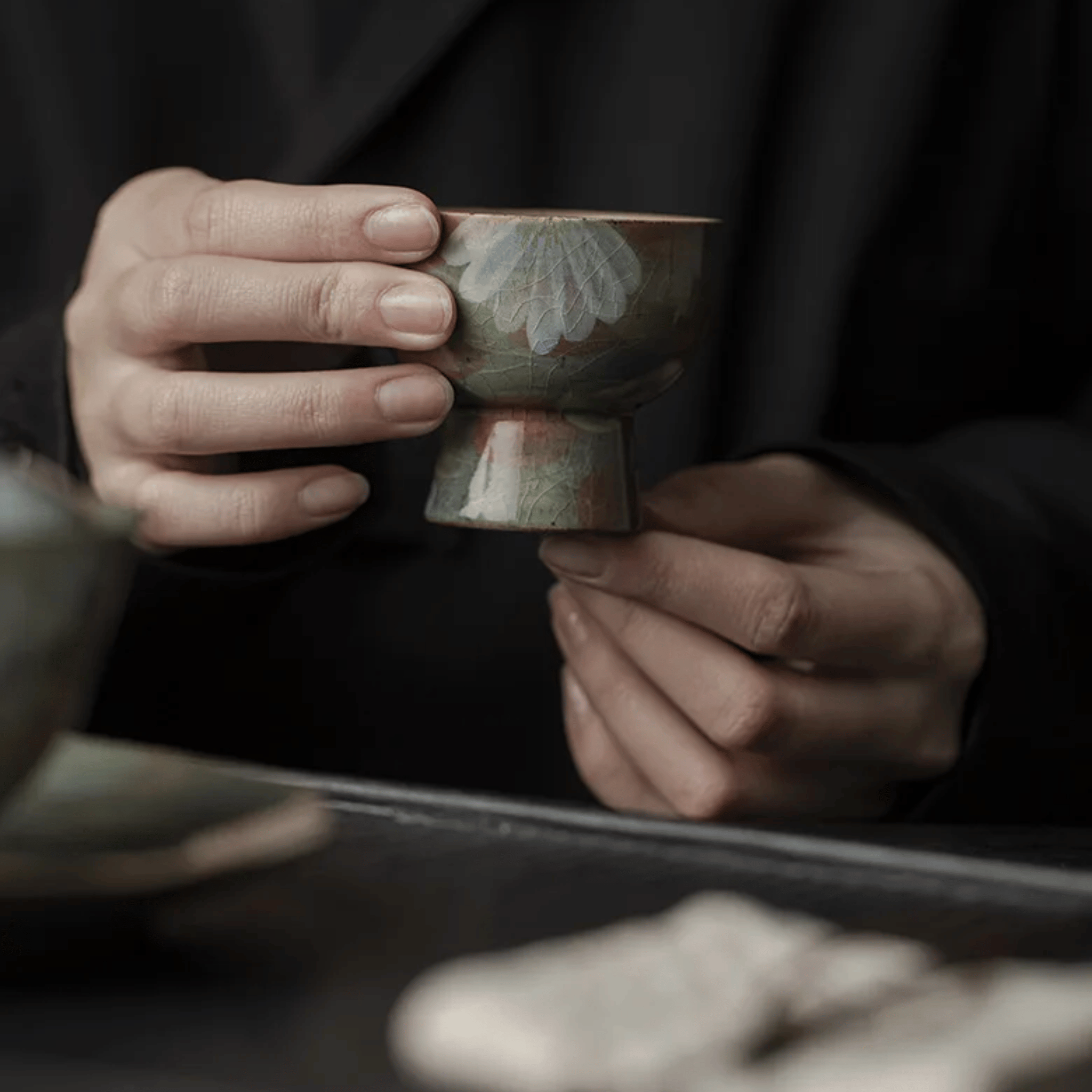 Glödra Artisan Ceramic Teacup Set for Tea Rituals, Drinkware Sets, Hand-Painted Wabi-Sabi