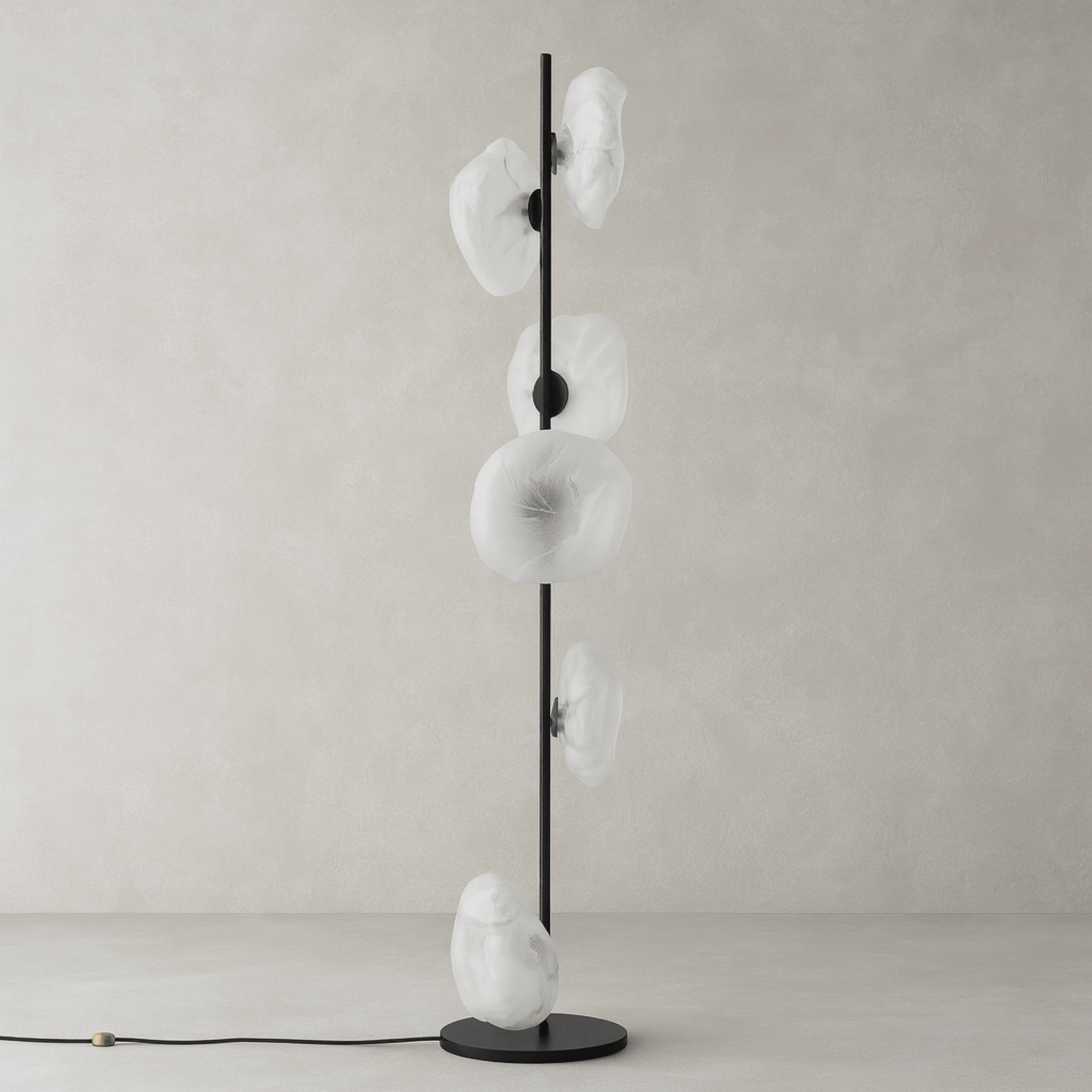 Glovar Artistic Glass Floor Lamp – Warm LED Light, Black & Transparent, Lamps, Sculptural for Living Room
