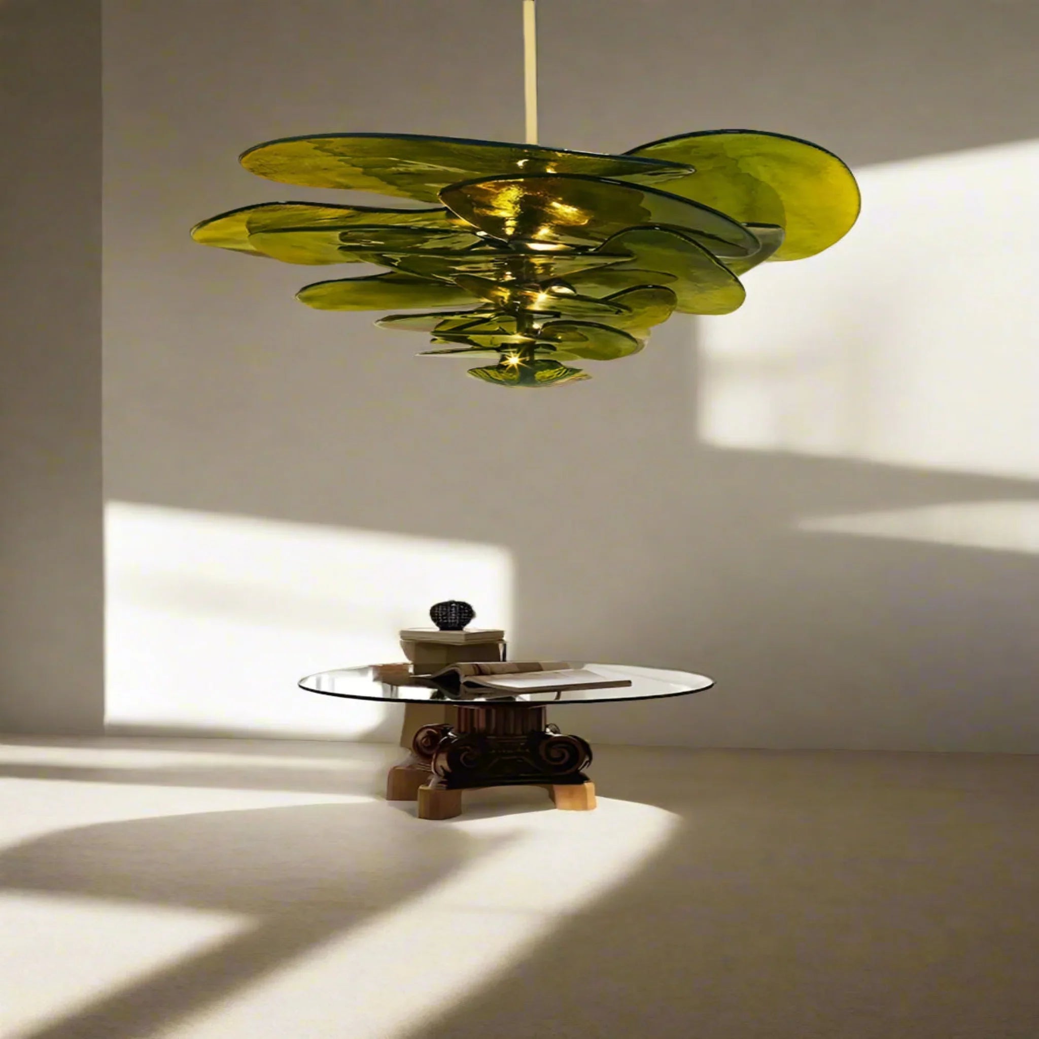 Green Glass Chandelier — Nordic Pendant by Skonne, Ceiling Light Fixtures, Grønja Stained
