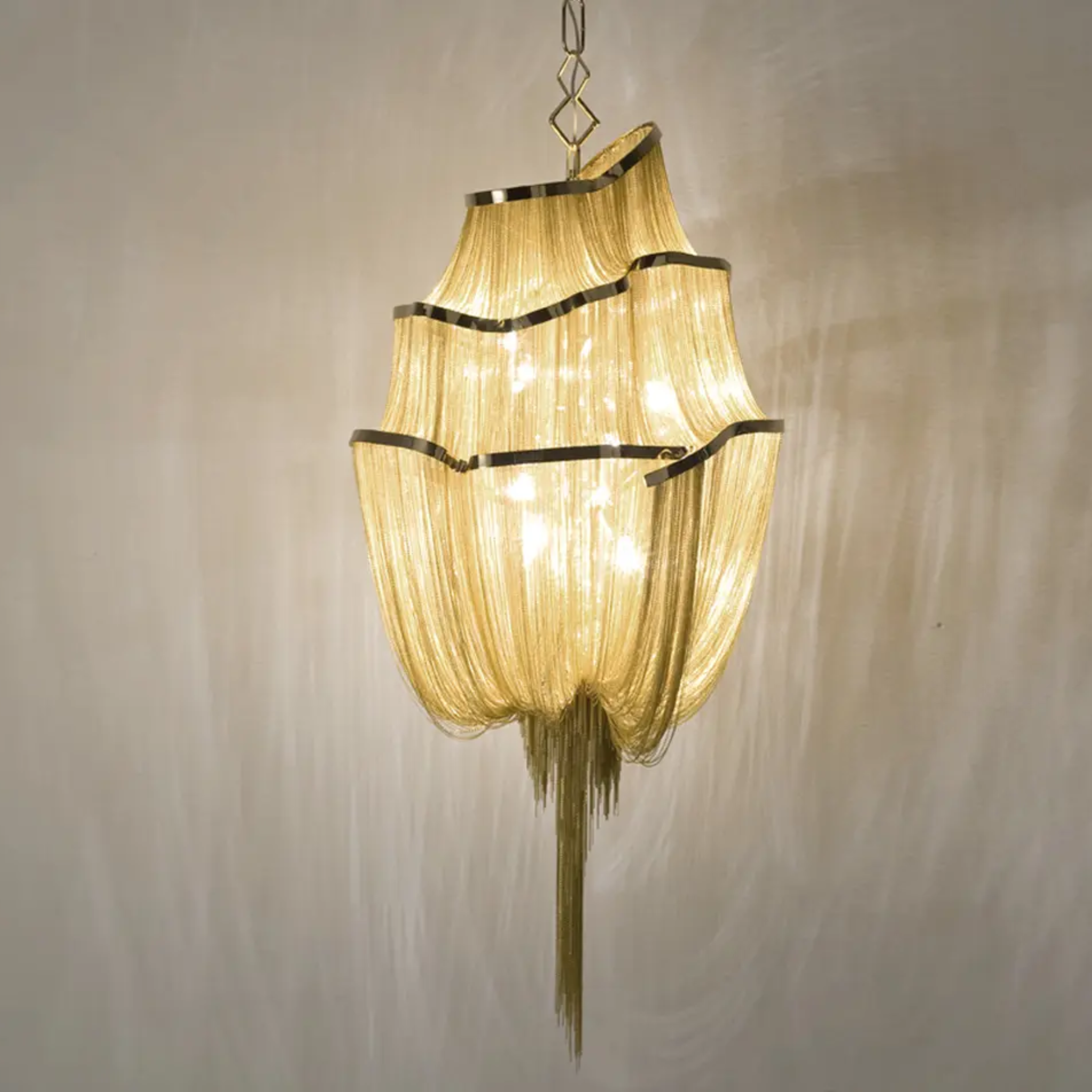 Gullvev Gold Chain Chandelier for Vaulted Ceilings, Small, Chandeliers, European 3-Tier