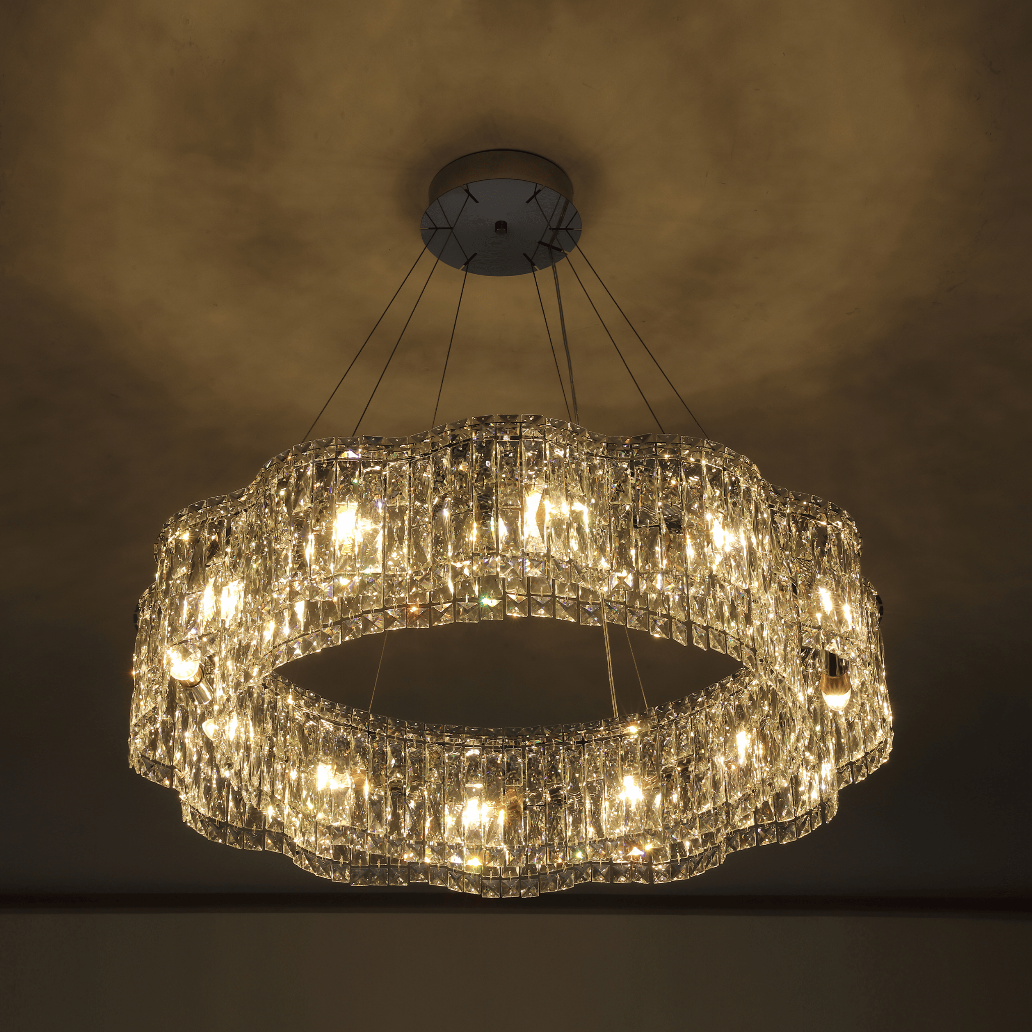 Halvring K9 Crystal Halo Chandelier for Dining Room, Medium / Warm Light 3000K, Ceiling Fixtures, LED