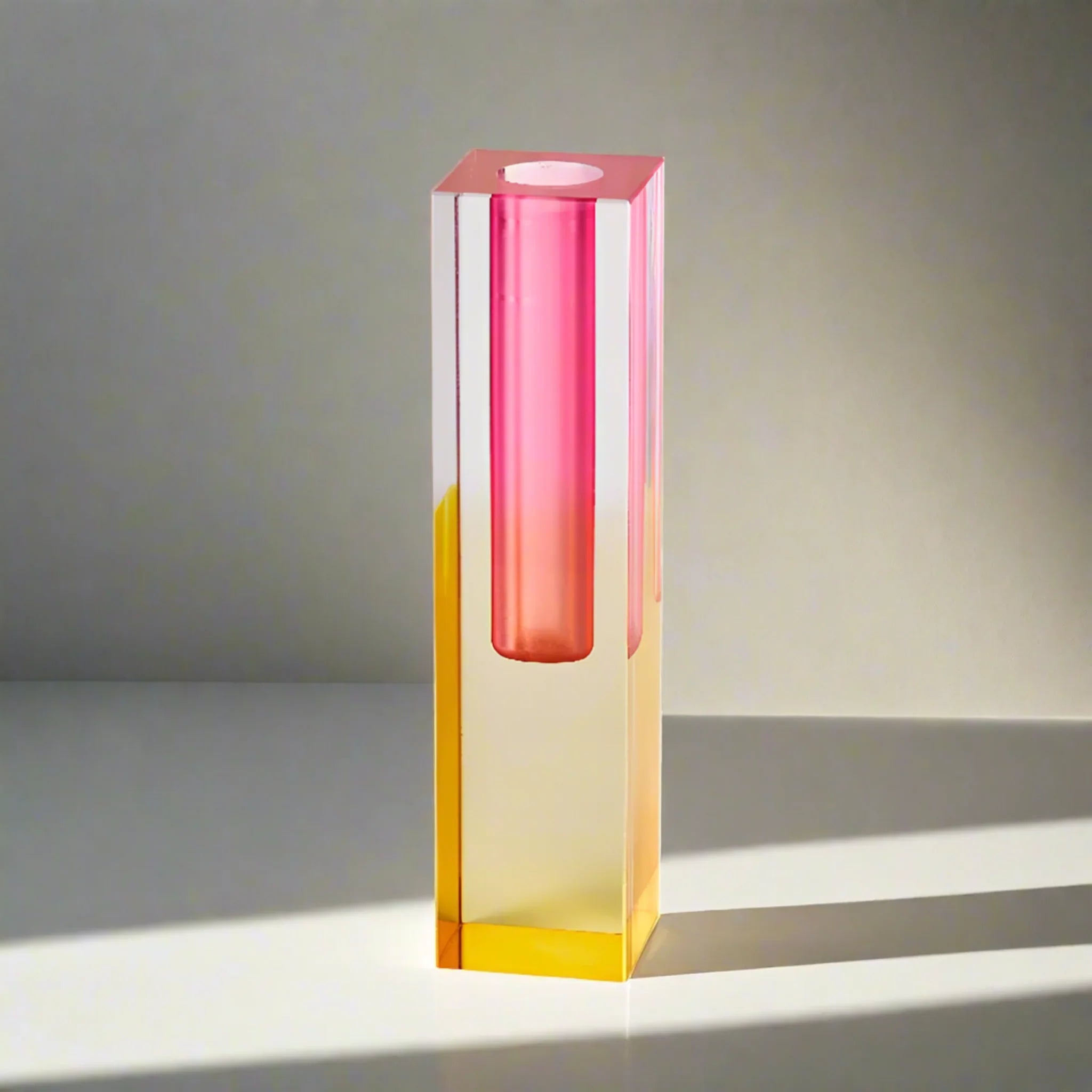 Klaris Tall Acrylic Bud Vase for Nordic Interiors, Pink & Yellow, Vases, Minimalist