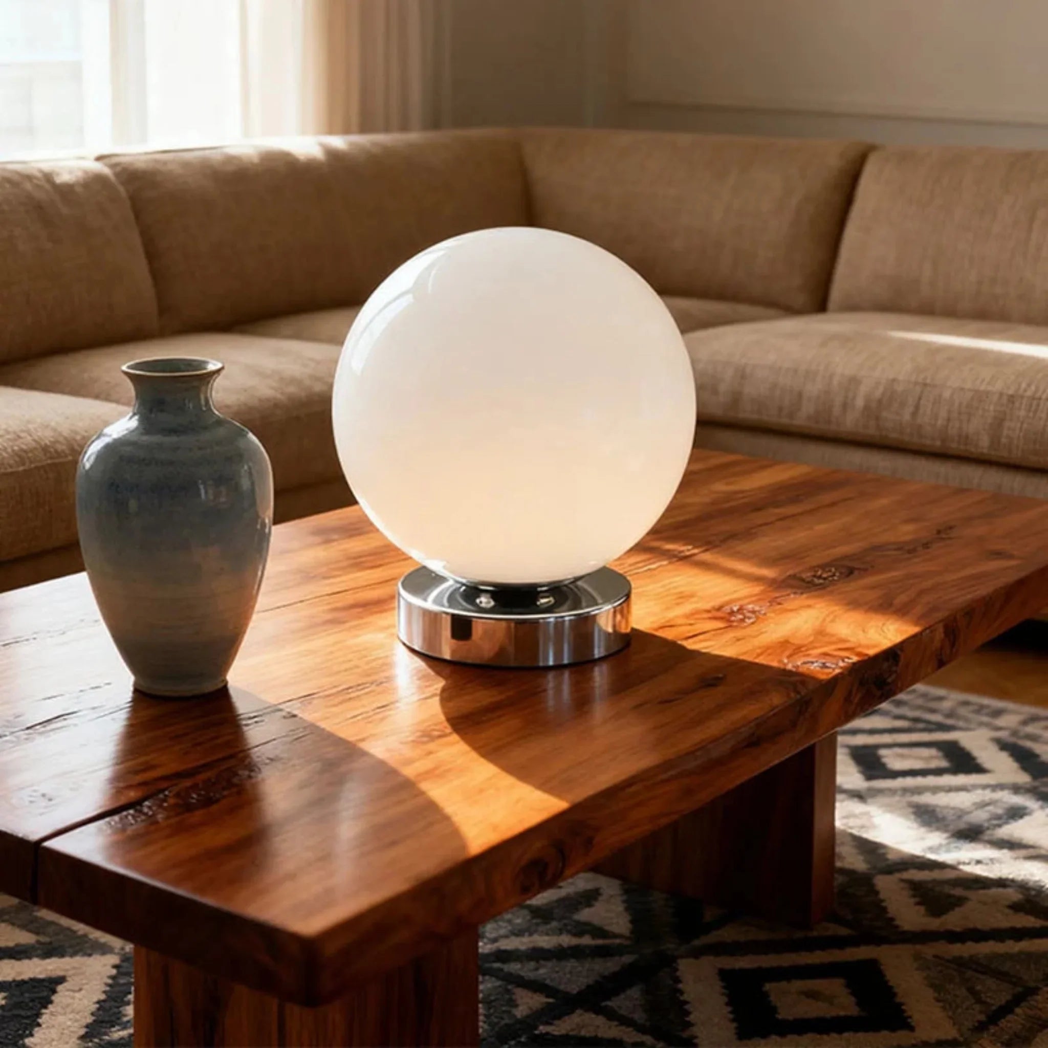 Kula Dimmable Glass Bedside Table Lamp – LED Touch, White, Lamps, Vintage