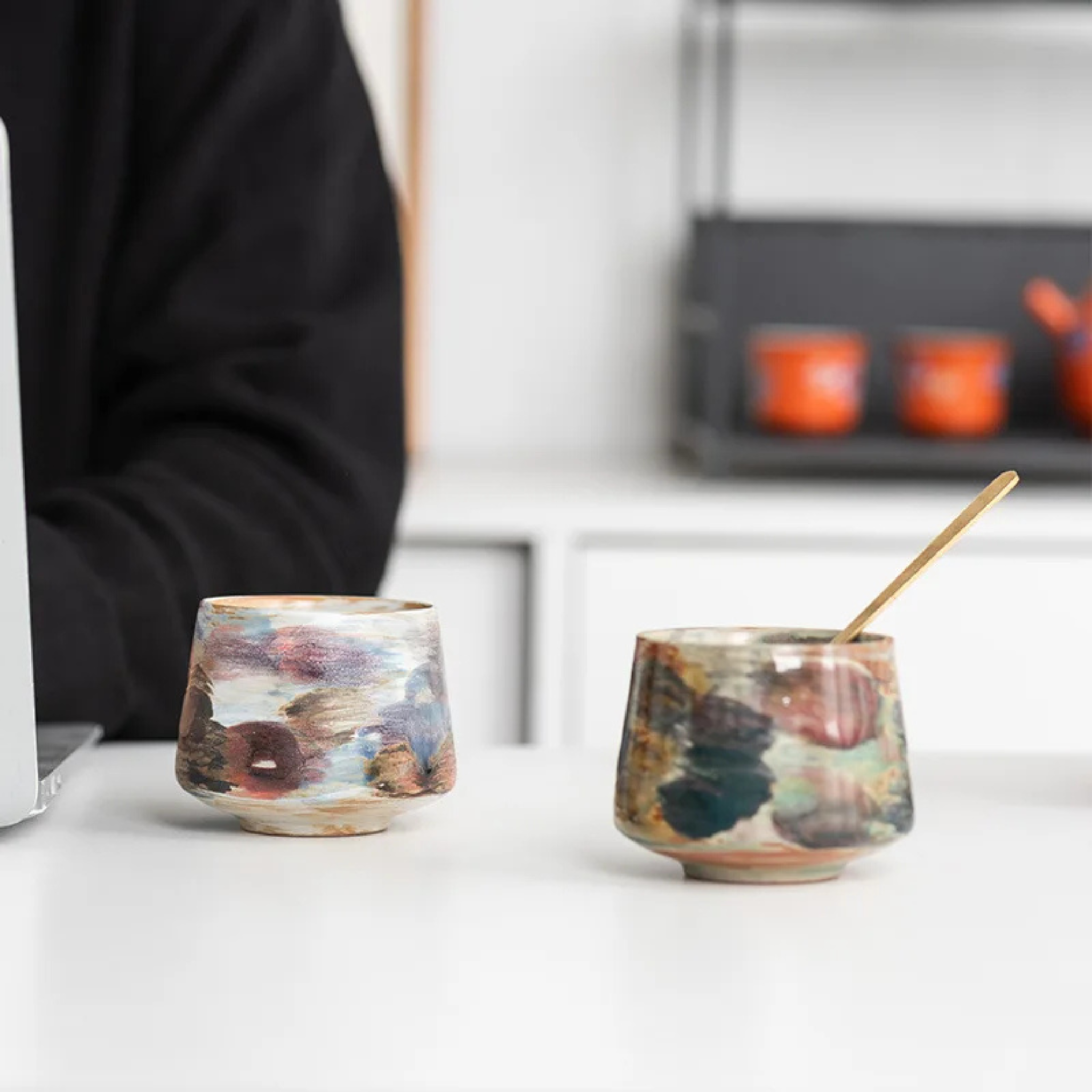 Retro Ceramic Latte Cup Set of 6 for Coffee Lovers, Drinkware Sets, Kveld Glazed 6-Piece