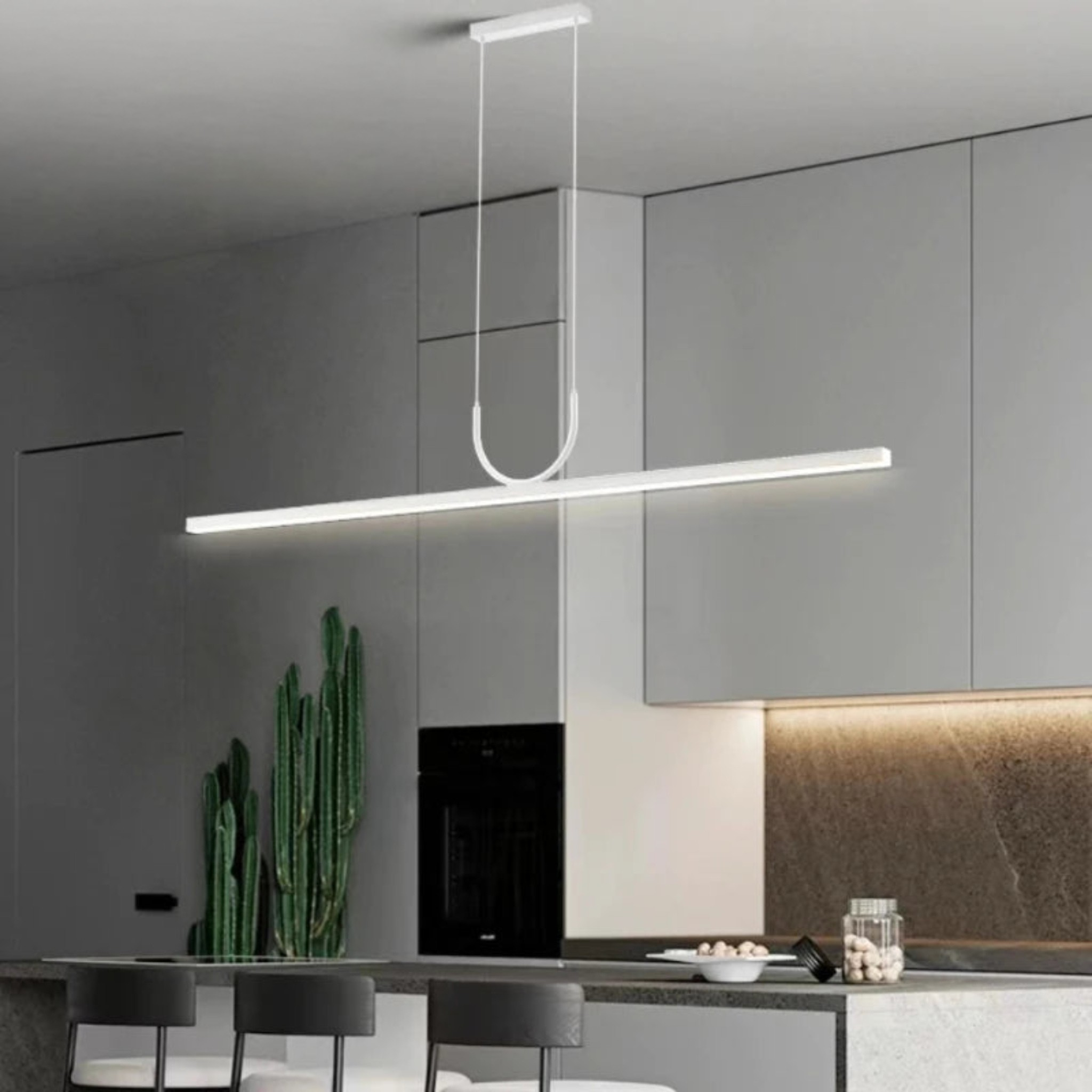 Linnea Linear LED Pendant Light for Dining Rooms, Ceiling Fixtures, White Minimalist