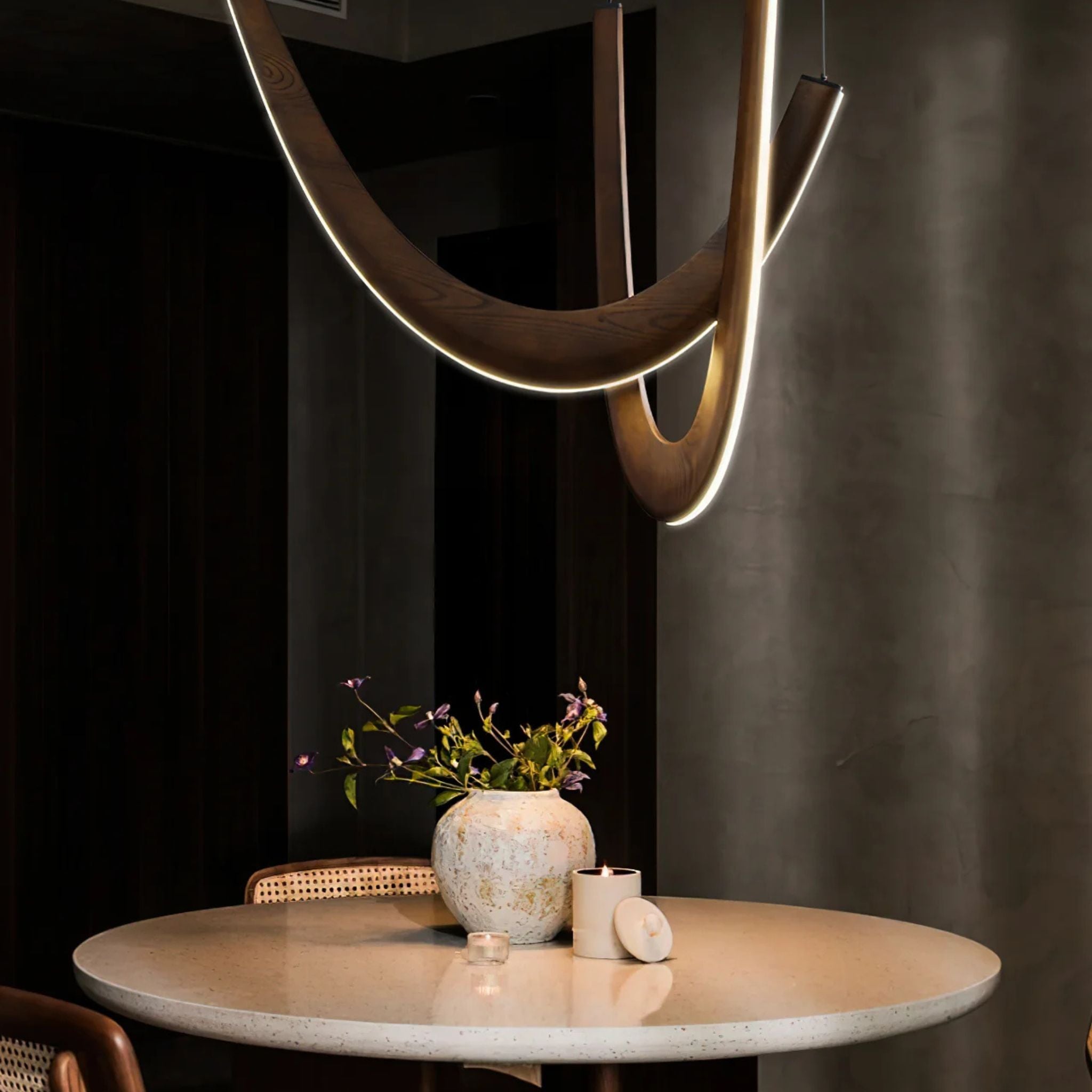 Lybue Wooden LED Pendant Light - U-Shape Nordic Design, Ceiling Fixtures, Solid Wood Dimmable