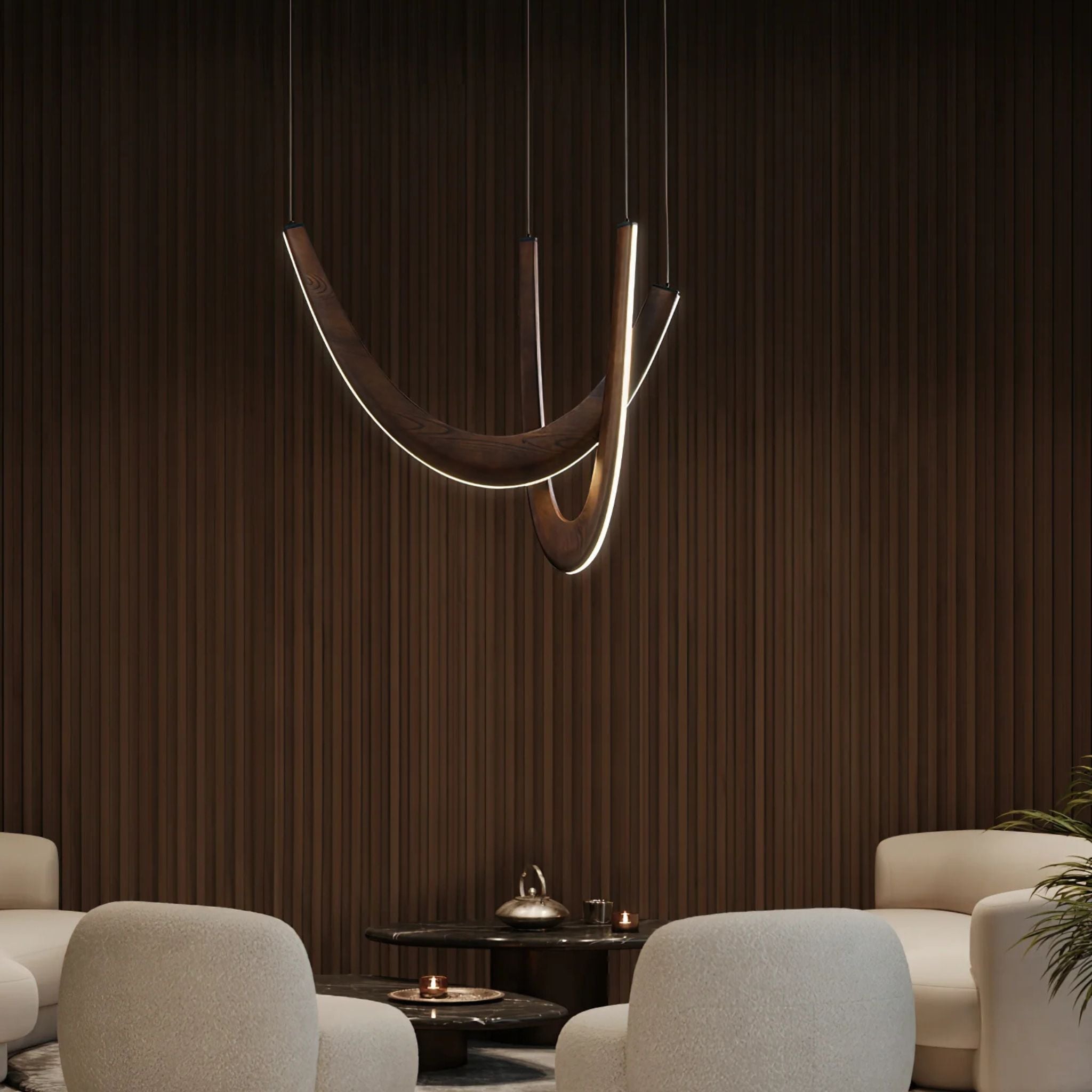 Lybue Wooden LED Pendant Light - U-Shape Nordic Design, Ceiling Fixtures, Solid Wood Dimmable