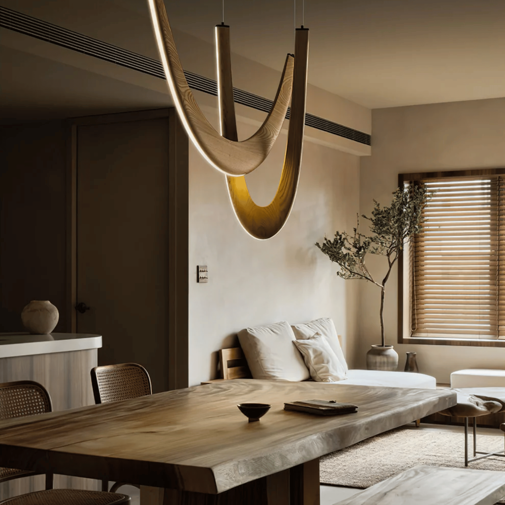 Lybue Wooden LED Pendant Light - U-Shape Nordic Design, Ceiling Fixtures, Solid Wood Dimmable