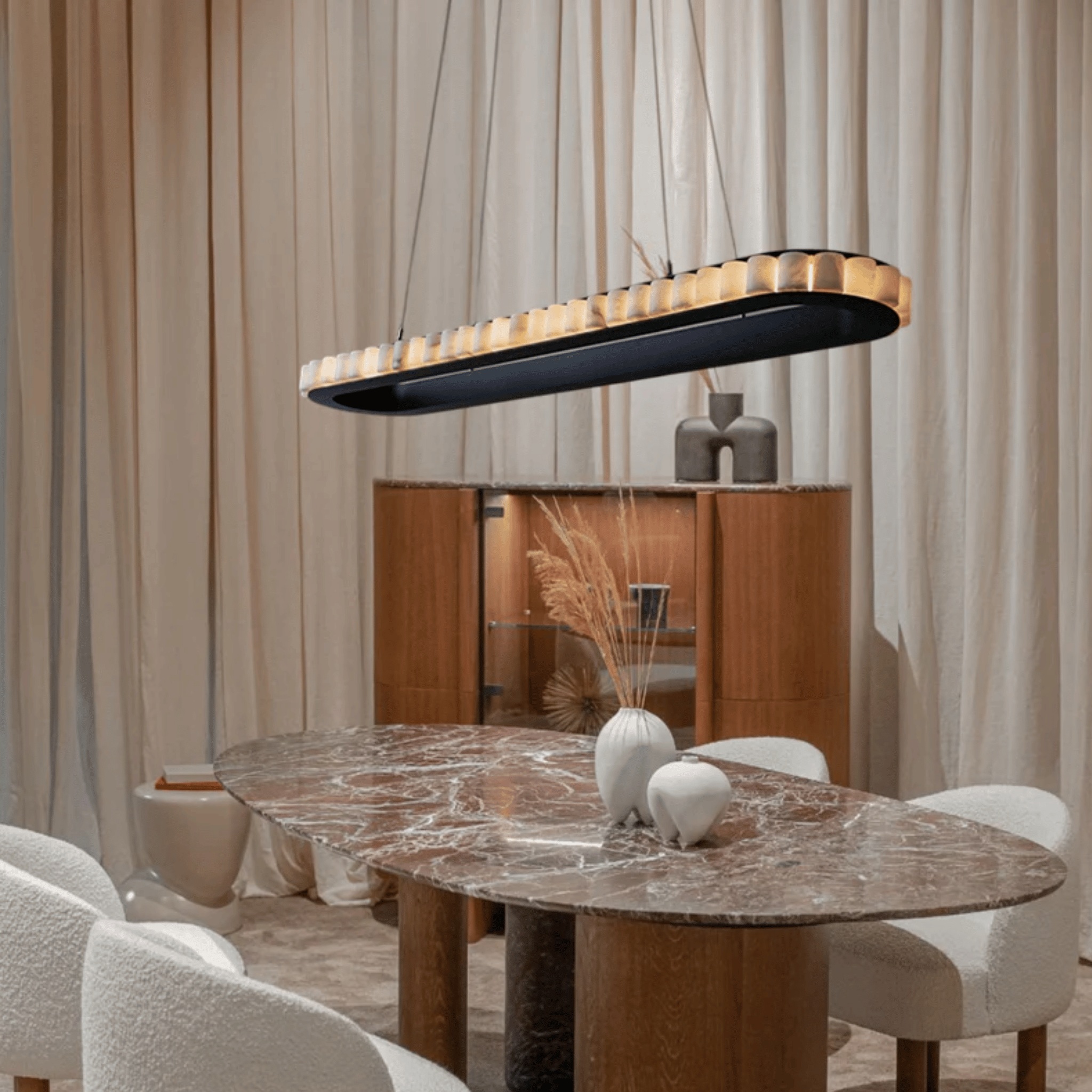 Marvei Oval Marble Pendant Light – Nordic LED Design, 39.4’’ / Warm light, Ceiling Fixtures, for Dining