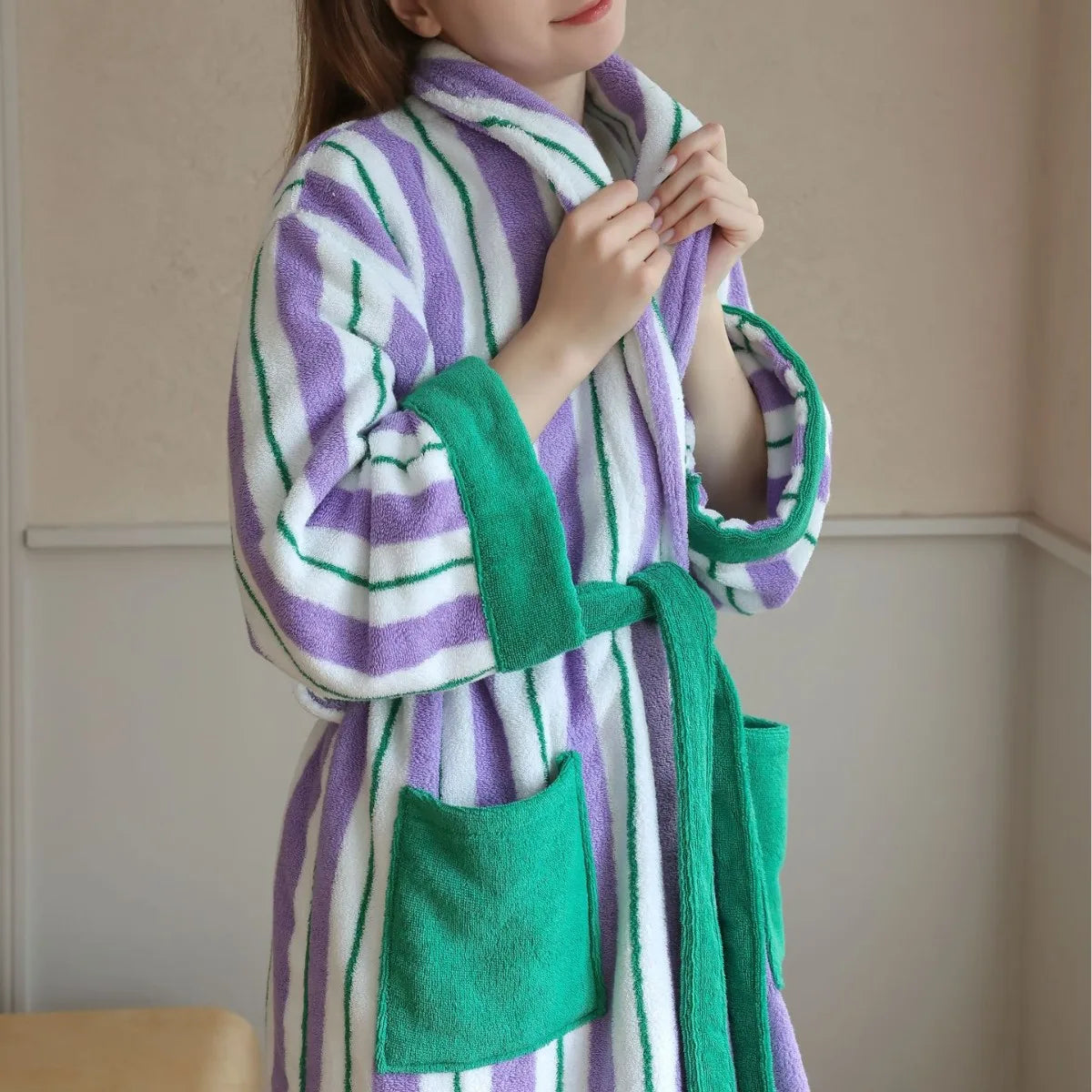 Mjuka Luxury Organic Cotton Bathrobe for Hotel Spa, Robes, Jacquard