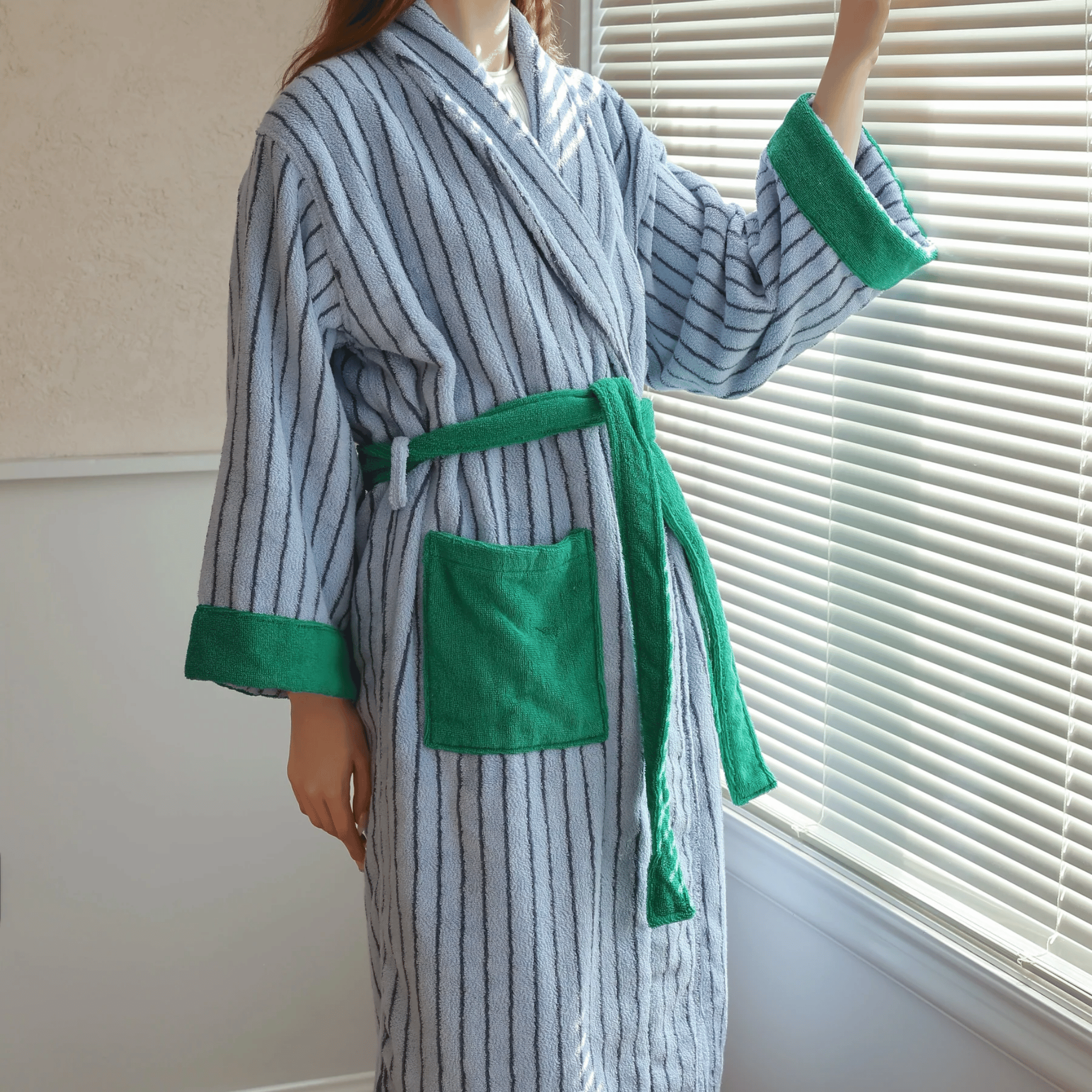 Myrka Organic Cotton Striped Spa Bathrobe | Skonne, Robes, Jacquard Stripe