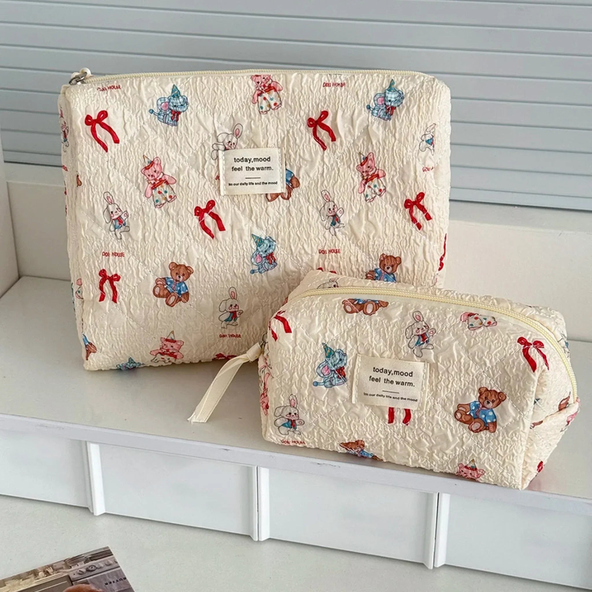 Kawaii Cartoon Makeup Bag Set 3-Piece Quilted, Bags, Mysa Cosmetic