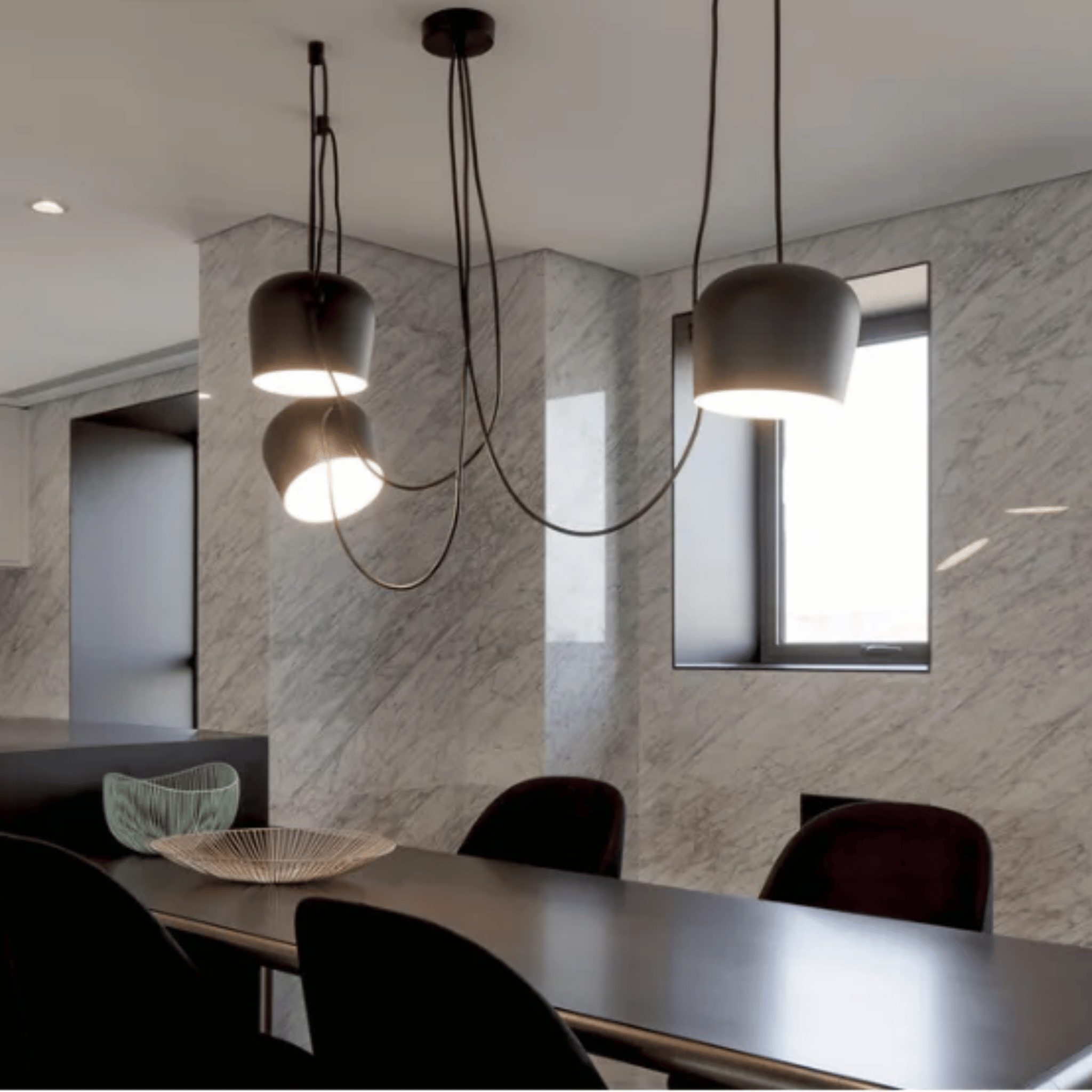 Nattvik Black Aluminum Drum Pendant Light for Dining, 1 head, Ceiling Fixtures, Multi-Head