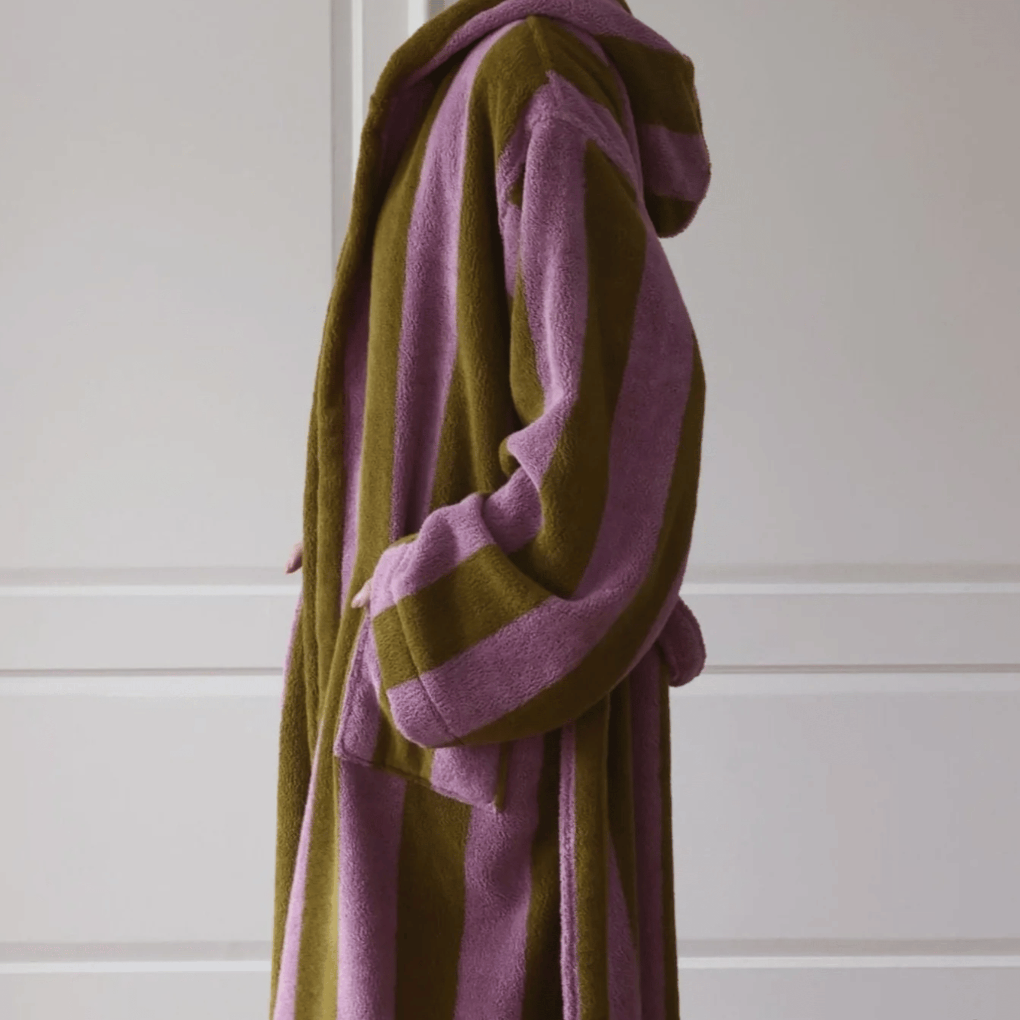 Randvik Stripe Organic Cotton Bathrobe Spa Feel, Pink & Brown, Robes, 100% Jacquard