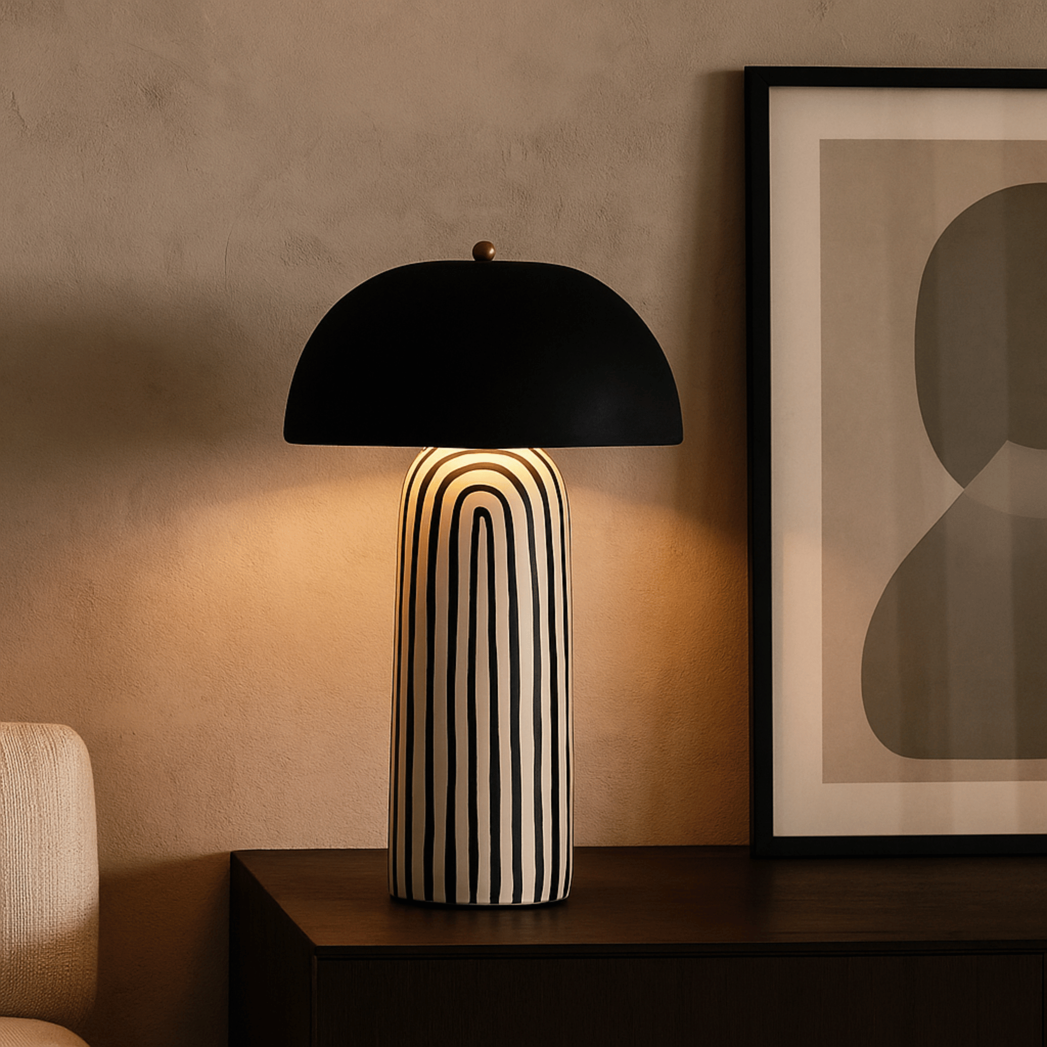 Nordic Striped Ceramic Table Lamp Warm Ambient Glow, Lamps, Remsa Design