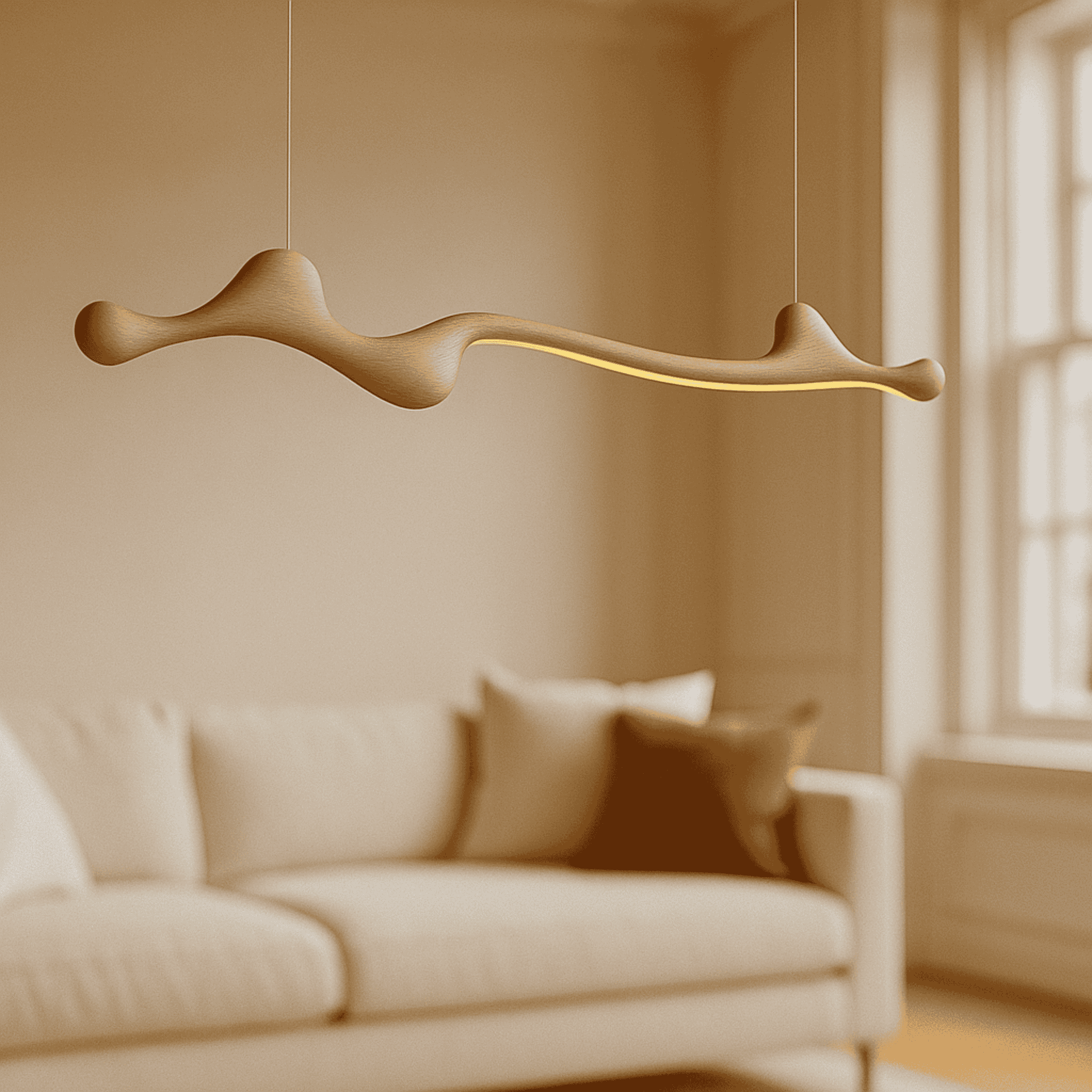 Skoglyn Ash Wood Dimmable Linear Pendant Light, Ceiling Fixtures