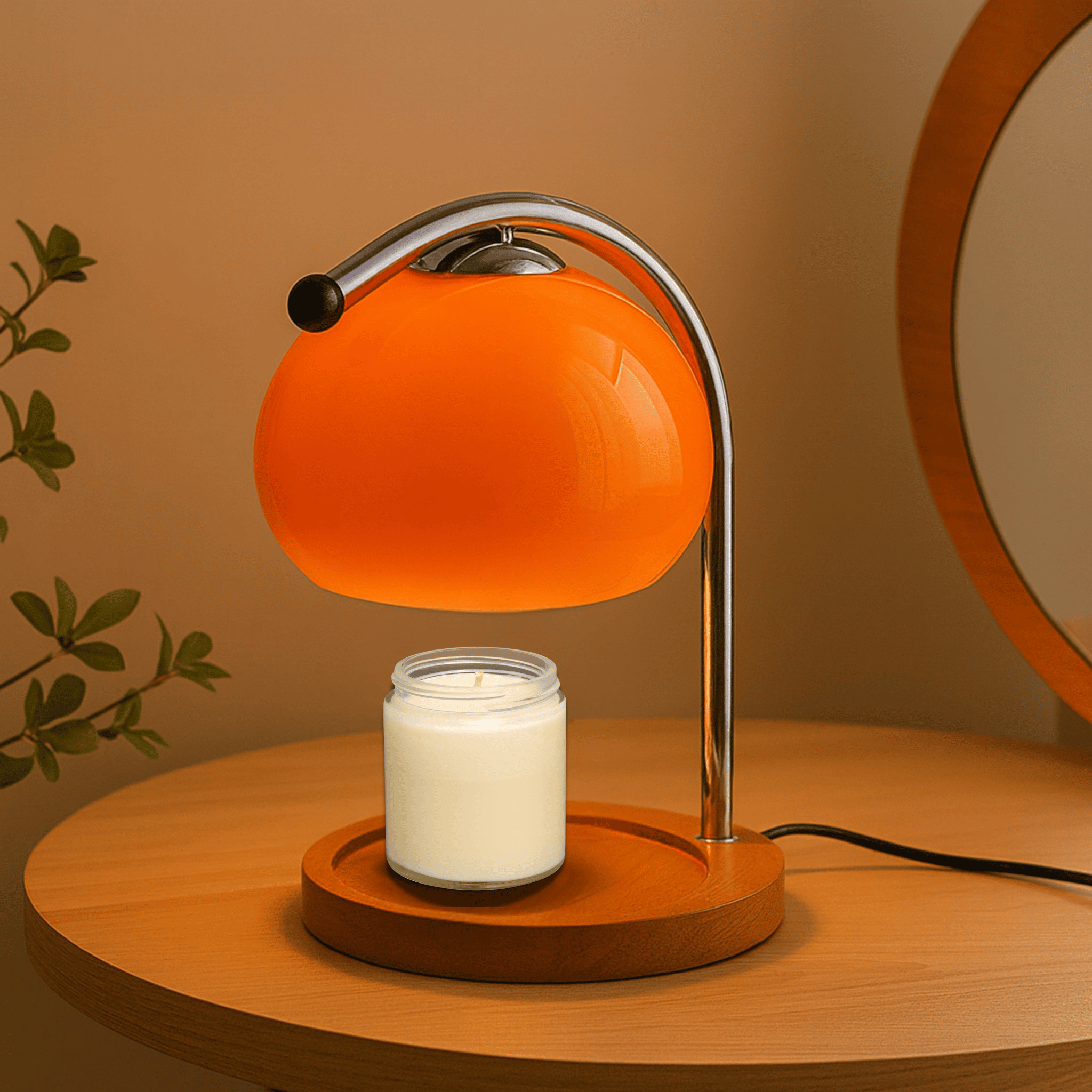 Stained Glass Candle Warmer Lamp for Cozy Ambiance, Orange, Table Lamps, Solvarm