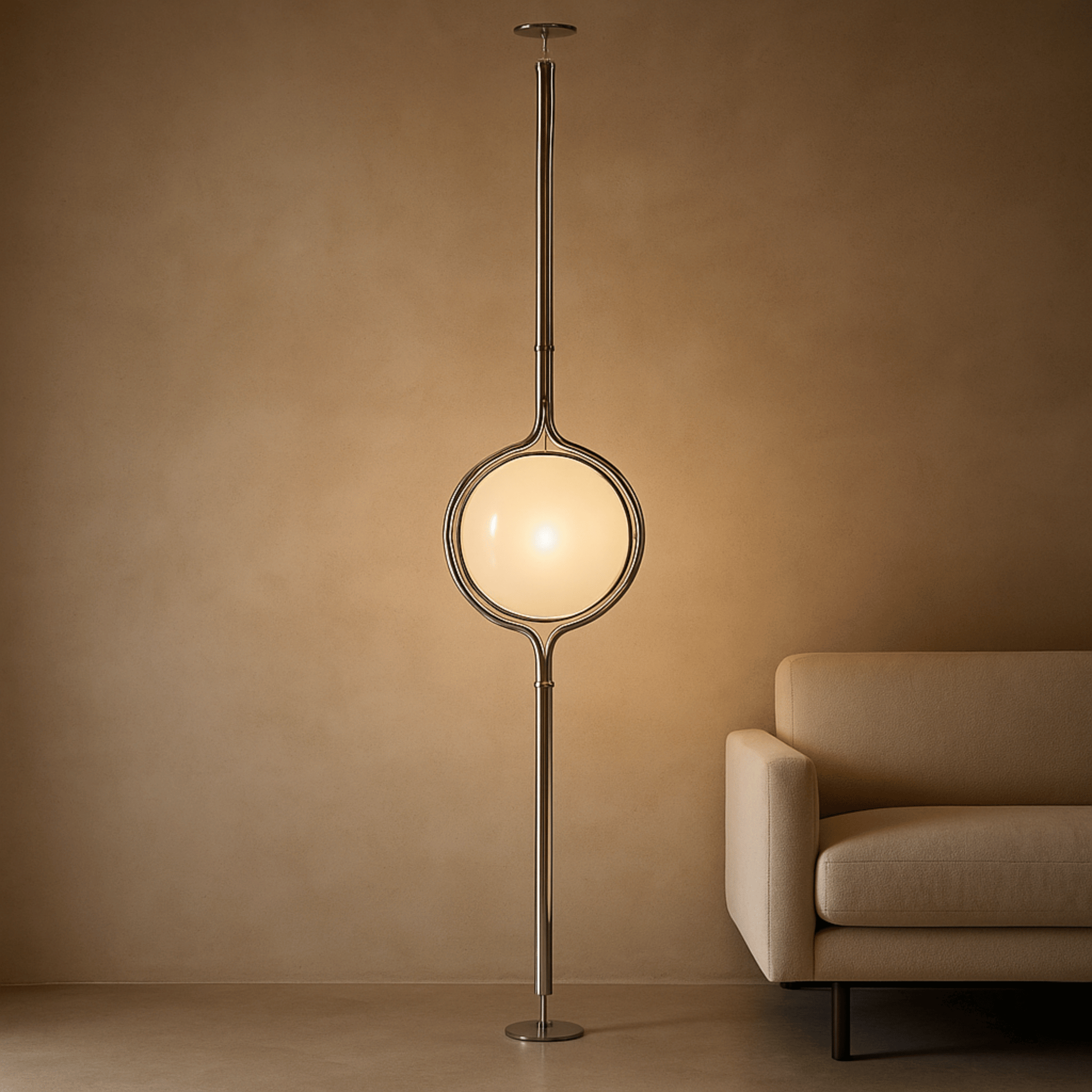 Adjustable Chrome Globe Floor to Ceiling Lamp, Lamps, Stavlys Bauhaus