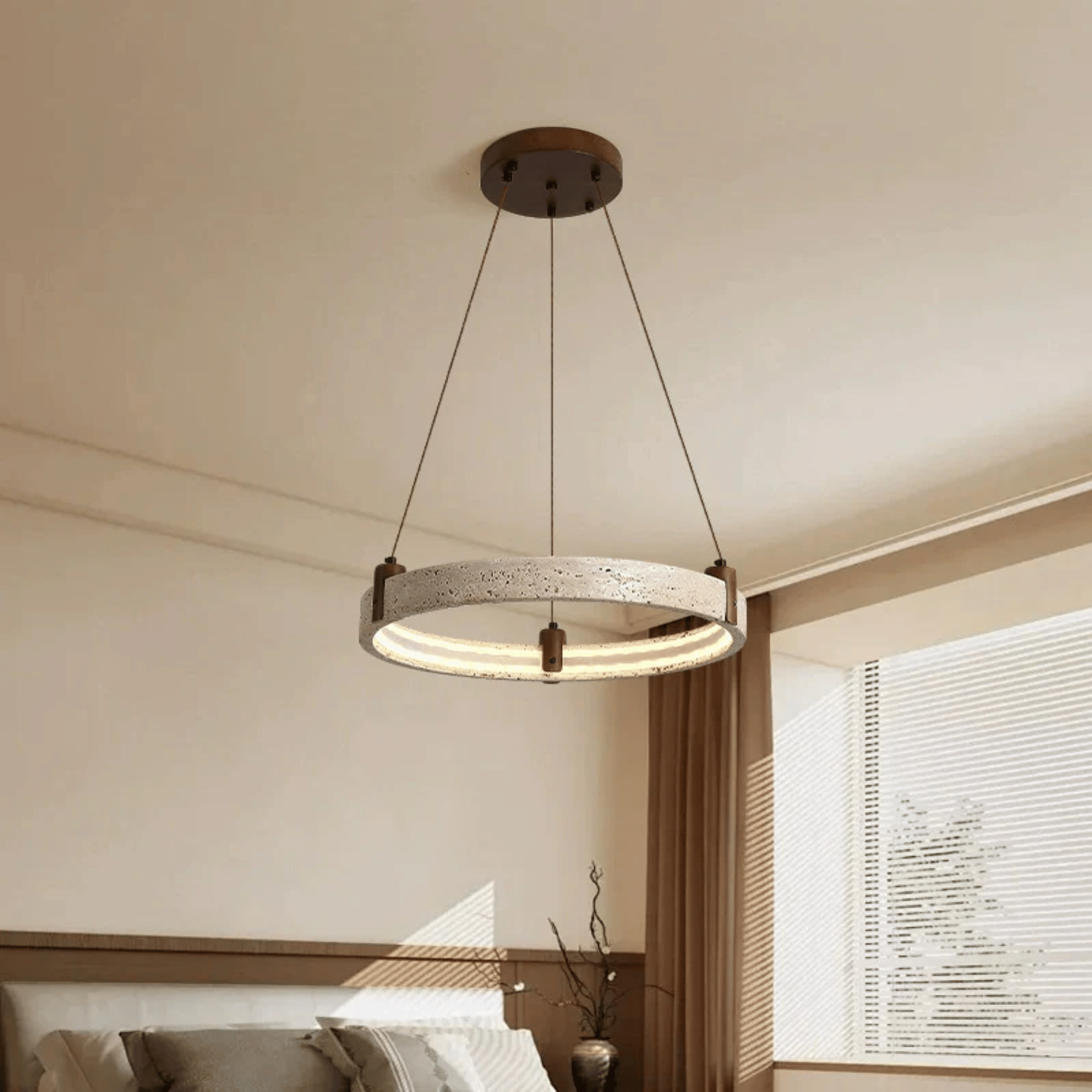 Stone Ring Pendant Light – Nordic Minimalist Decor, Large / Dimmable, Ceiling Fixtures, Steina Natural
