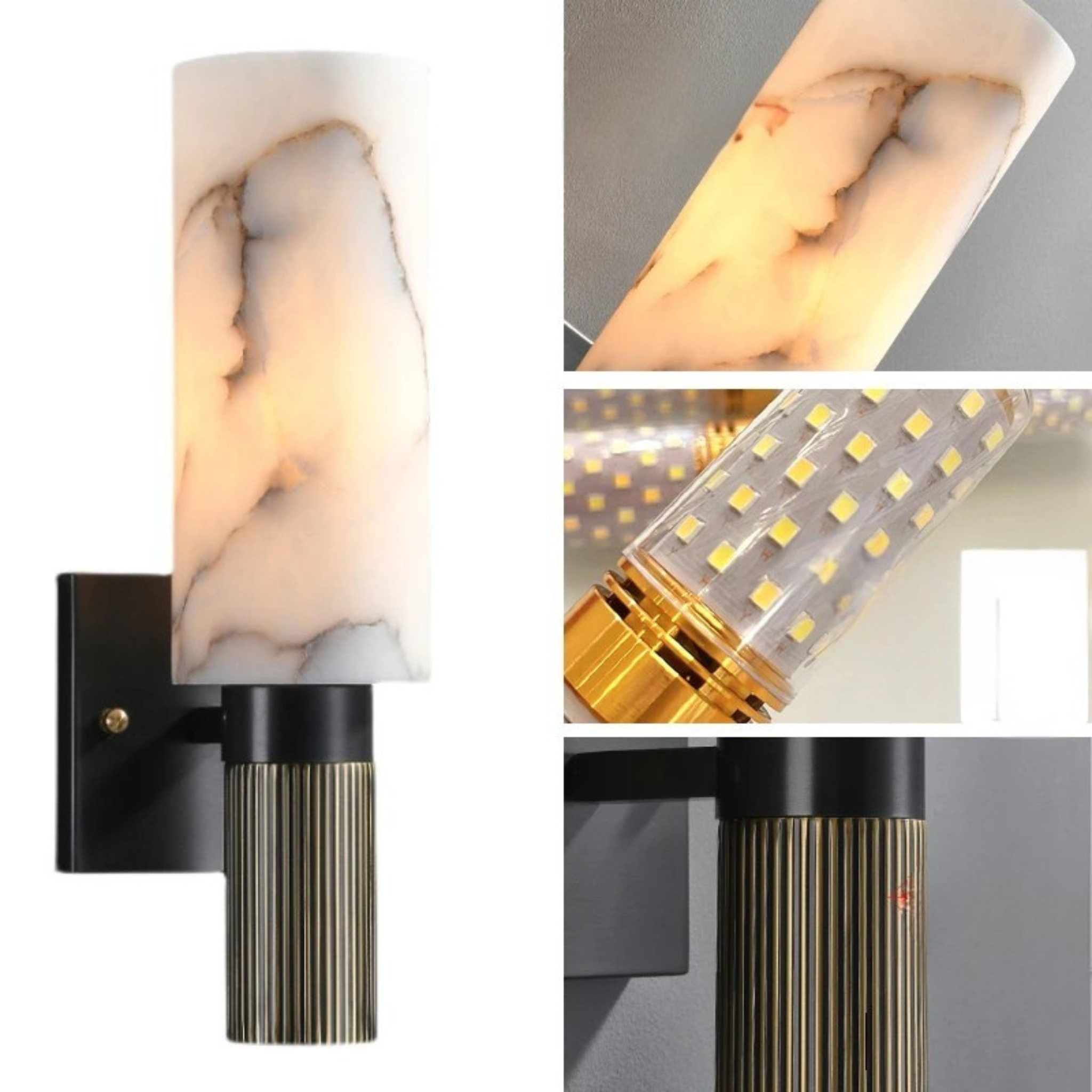 Steinglo Marble Bedside Wall Lamp Copper Sconce, Warm White (2700-3500K), Light Fixtures, Natural Accent