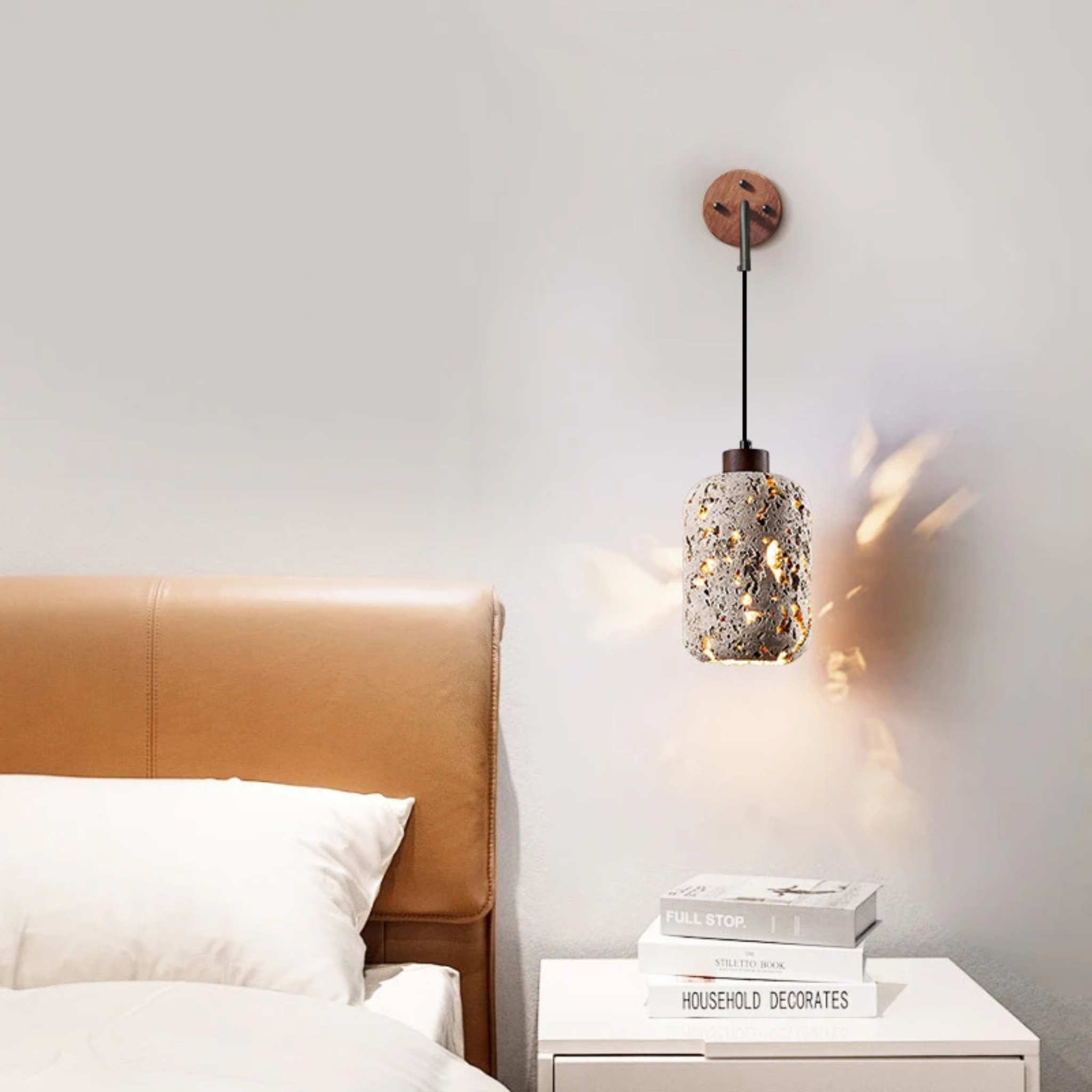 Natural Travertine Wall Sconce Modern Stone Light, Fixtures, Steinglo Nordic