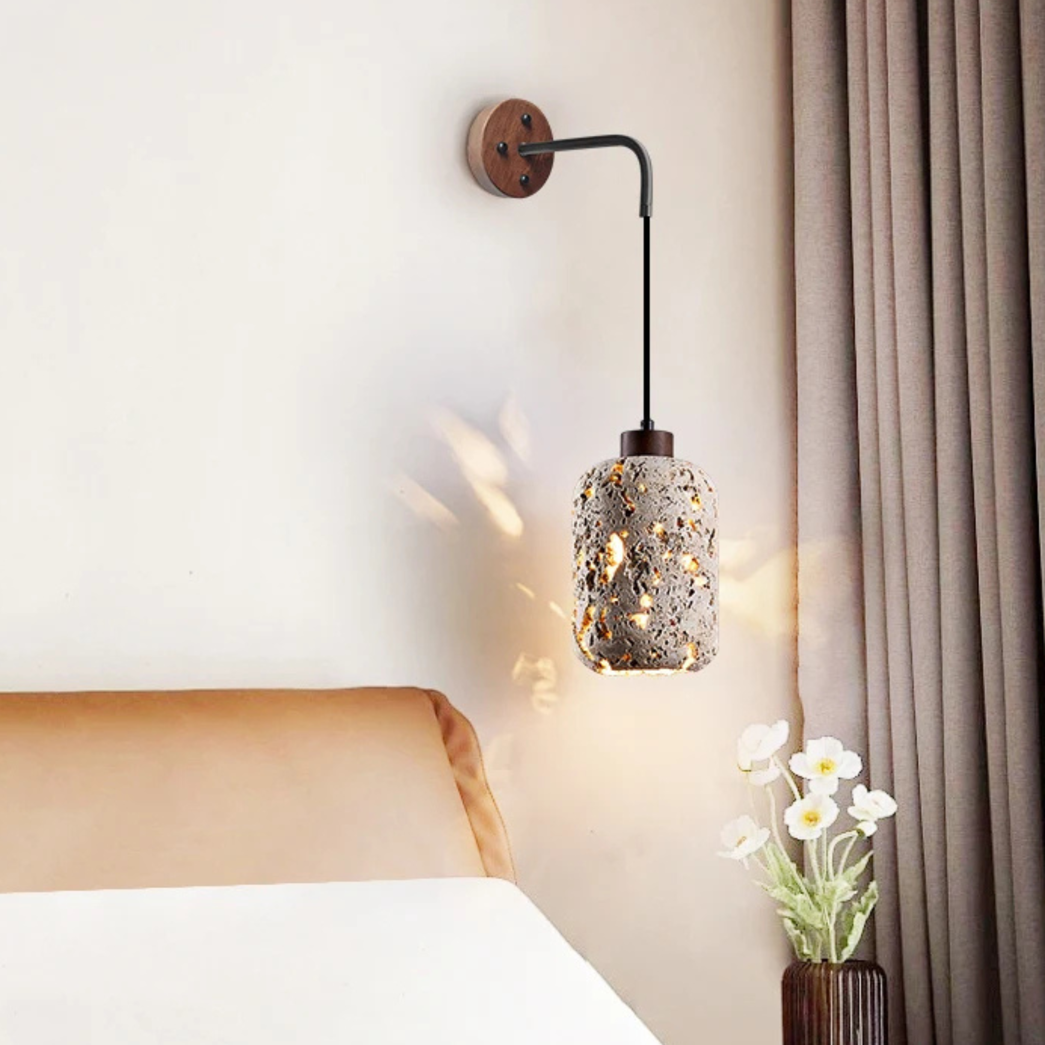 Natural Travertine Wall Sconce Modern Stone Light, Fixtures, Steinglo Nordic