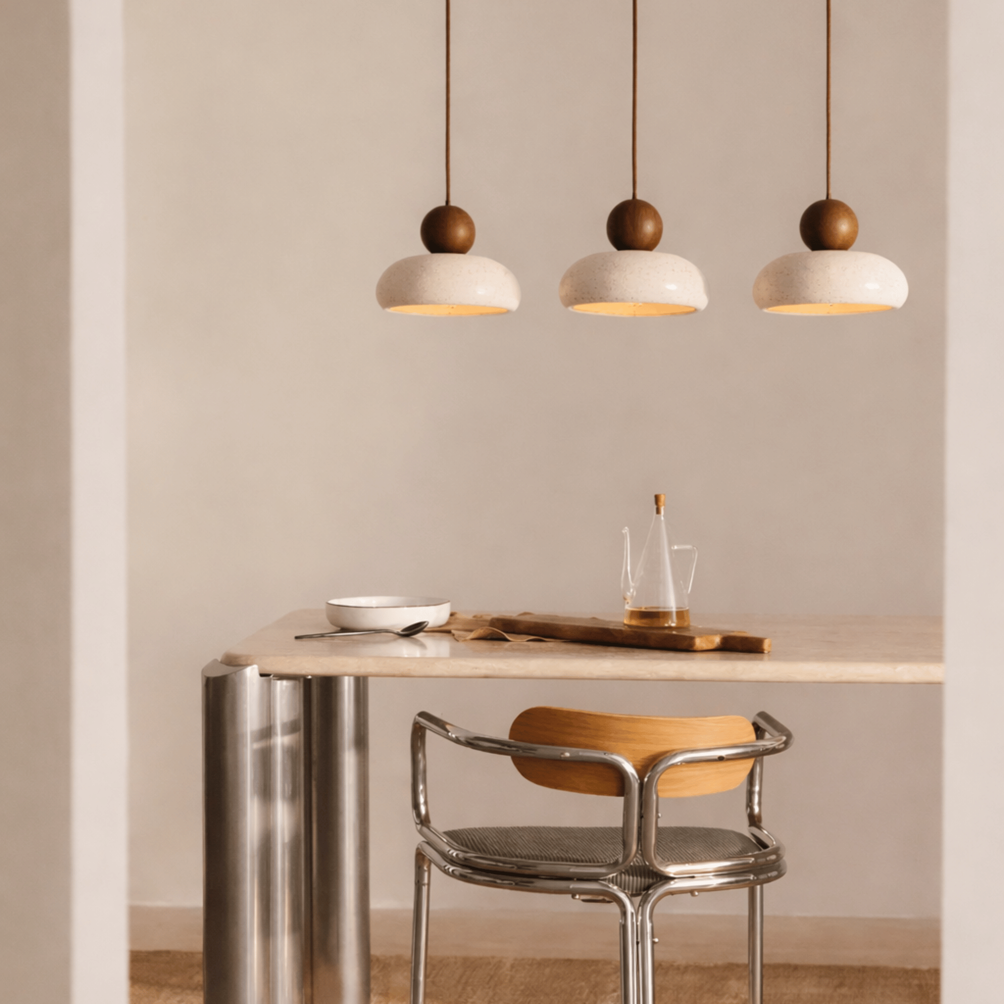 Natural Agate Stone Pendant Light with LED Glow, Walnut Wood, Ceiling Fixtures, Steinja