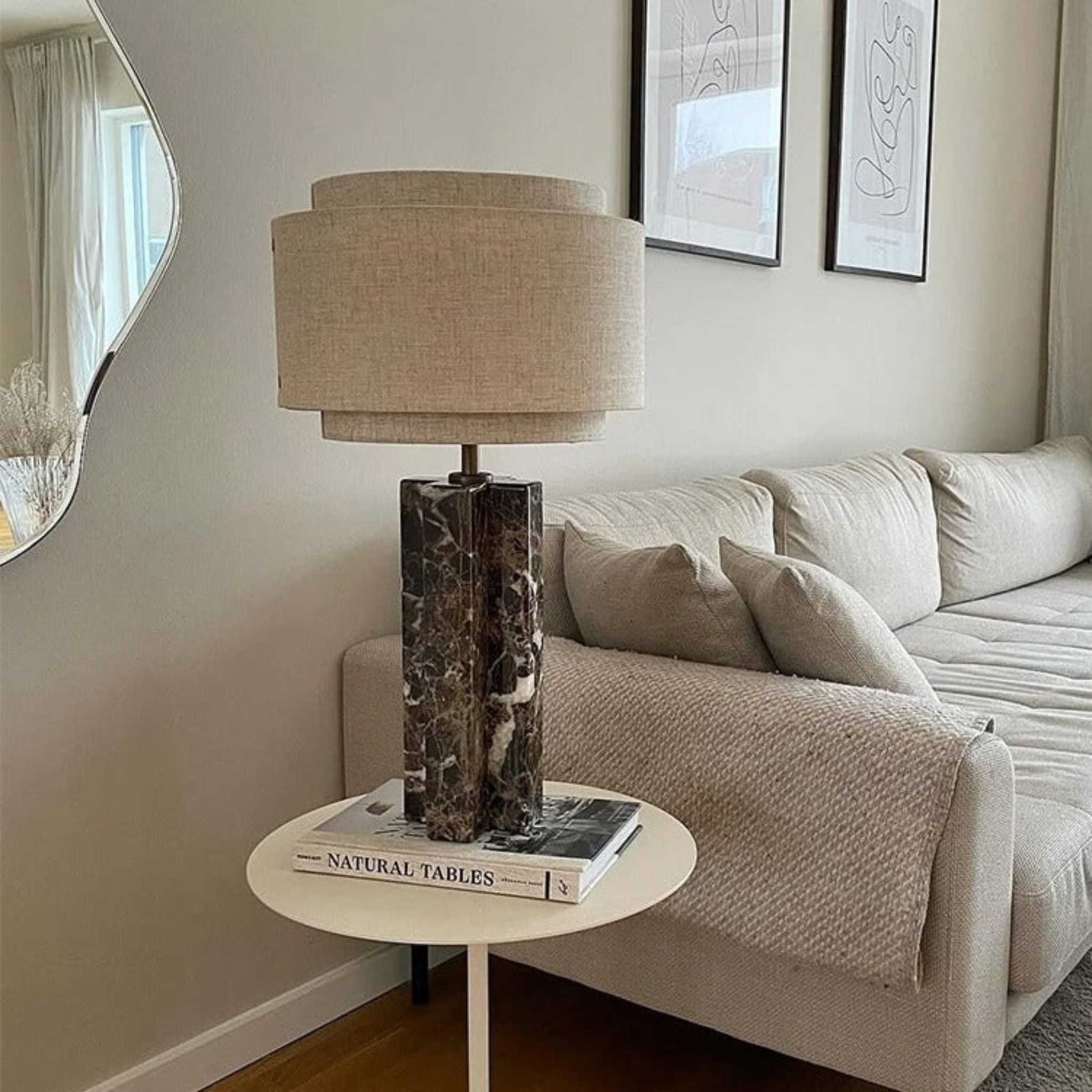 Natural Marble Table Lamp Warm White Nordic Light, Lamps, Stenvei Fabric Shade