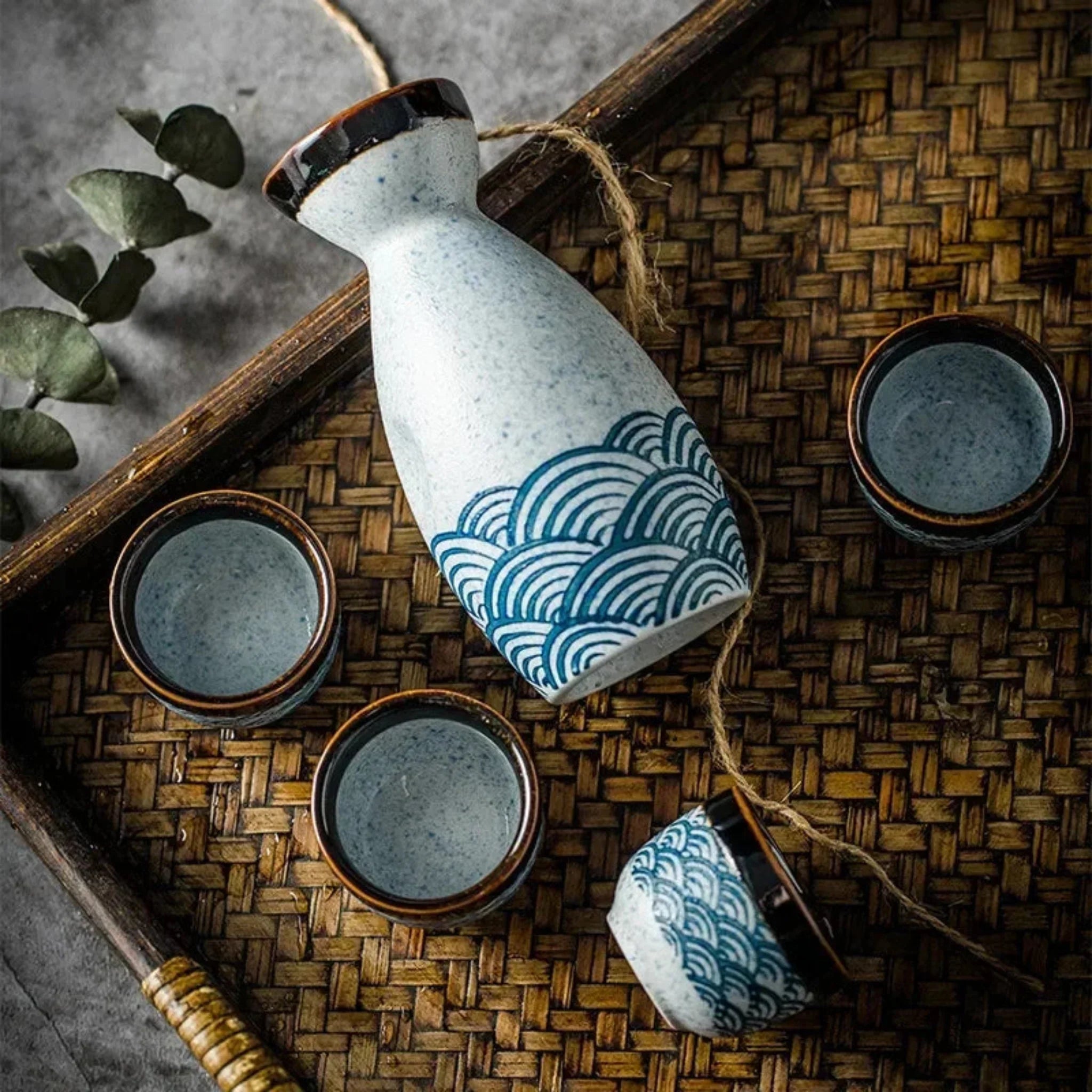 Japanese Ceramic Sake Set with Carafe and Cups Gift, Drinkware Sets, Stilla Box