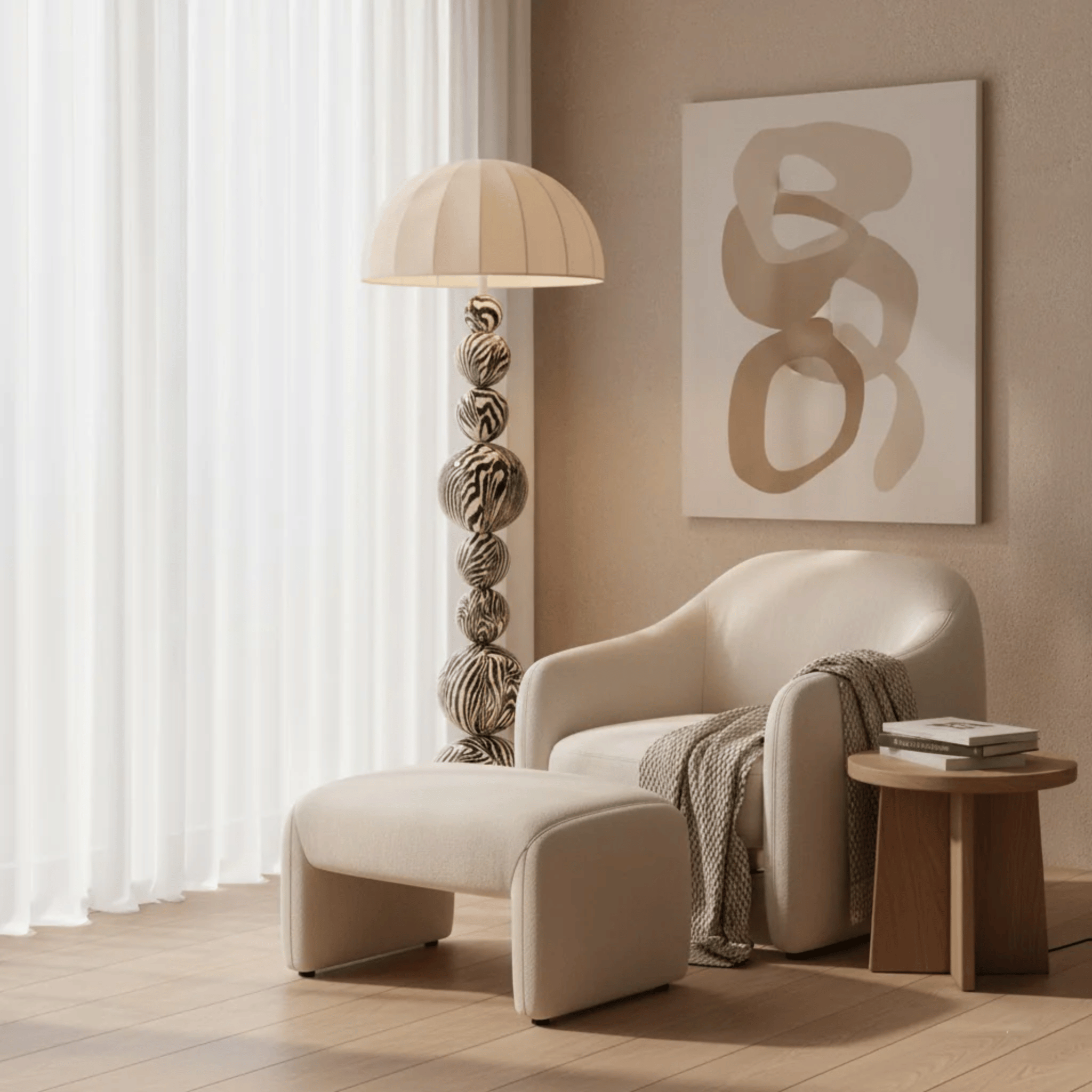 Stokkra Sculptural Zebra Floor Lamp for Living Room, Lamps, Wood Base