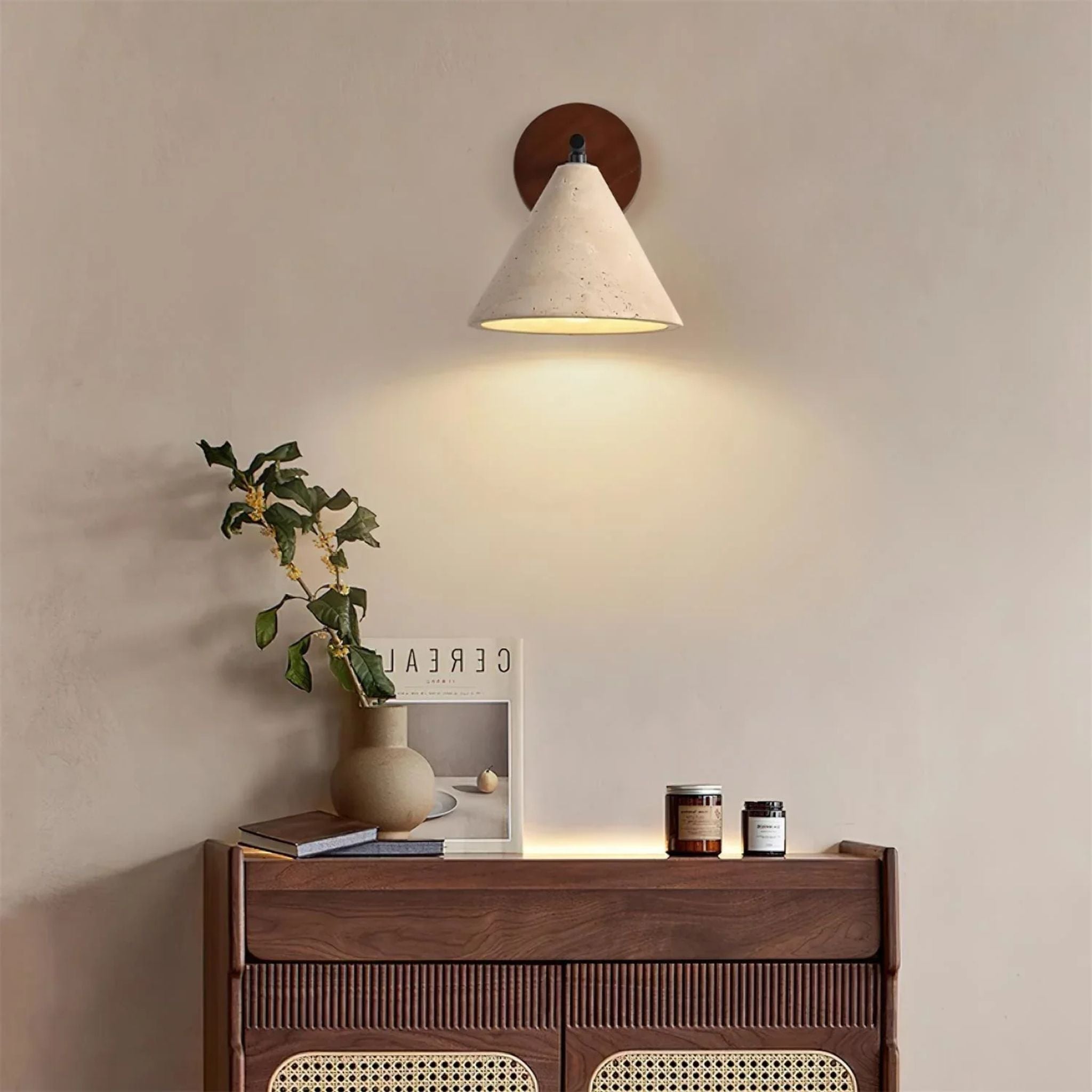 Natural Travertine Wall Sconce - Nordic Stone Light, Fixtures, Torva Yellow