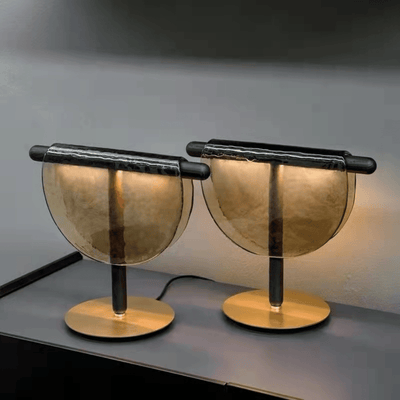 Translation missing: de.Amber Glass Half-Moon Table Lamp Touch LED Light, Lamps, Ambra Sculptural