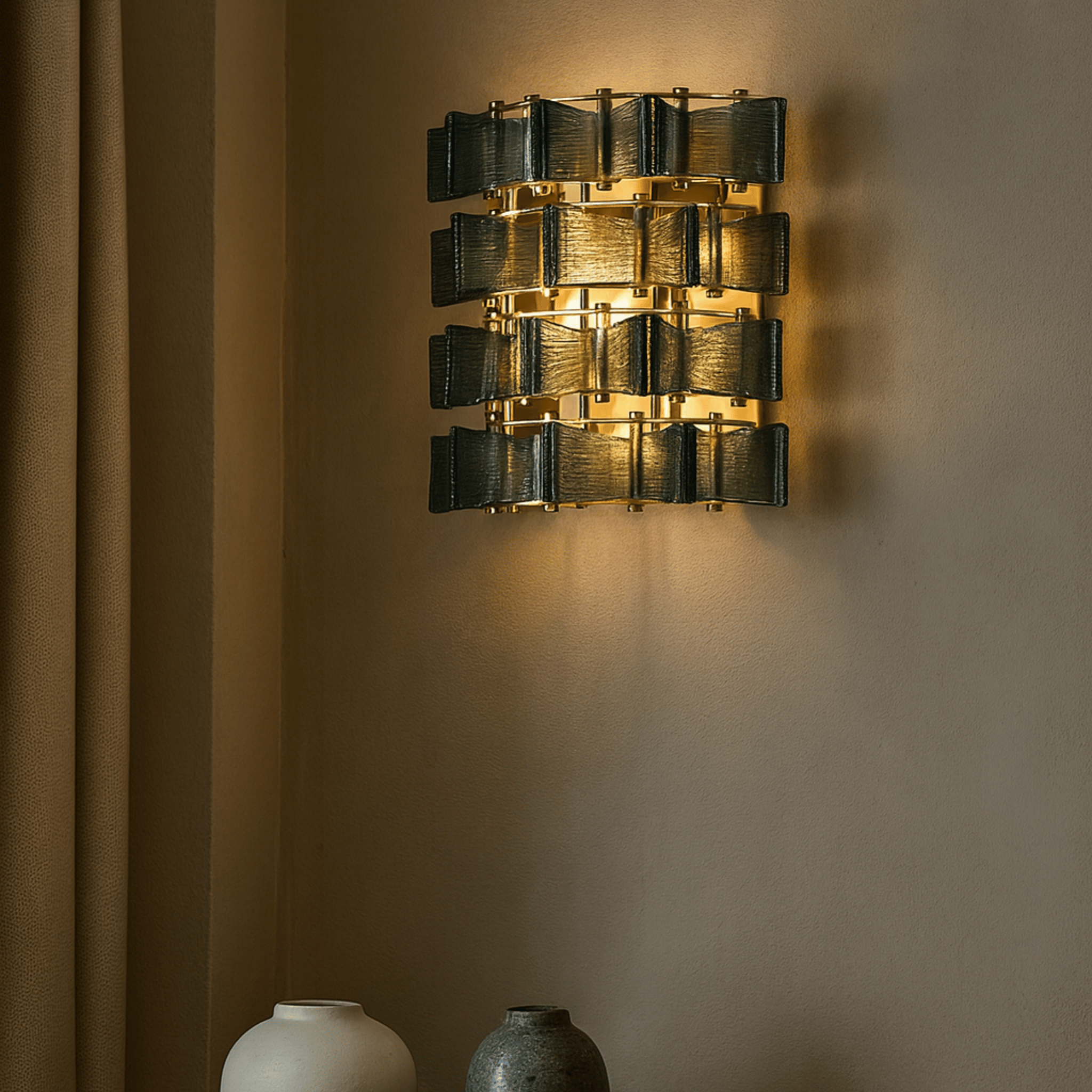 Art Deco Blue Stained Glass Wall Sconce by Skonne, Neutral Light, Fixtures, Blåfyr