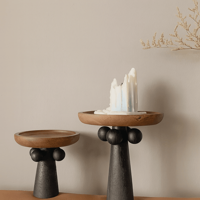 Translation missing: de.Dreva Wooden Pedestal Tray Nordic Sculptural Style, SET of 2, Serving Trays, Display