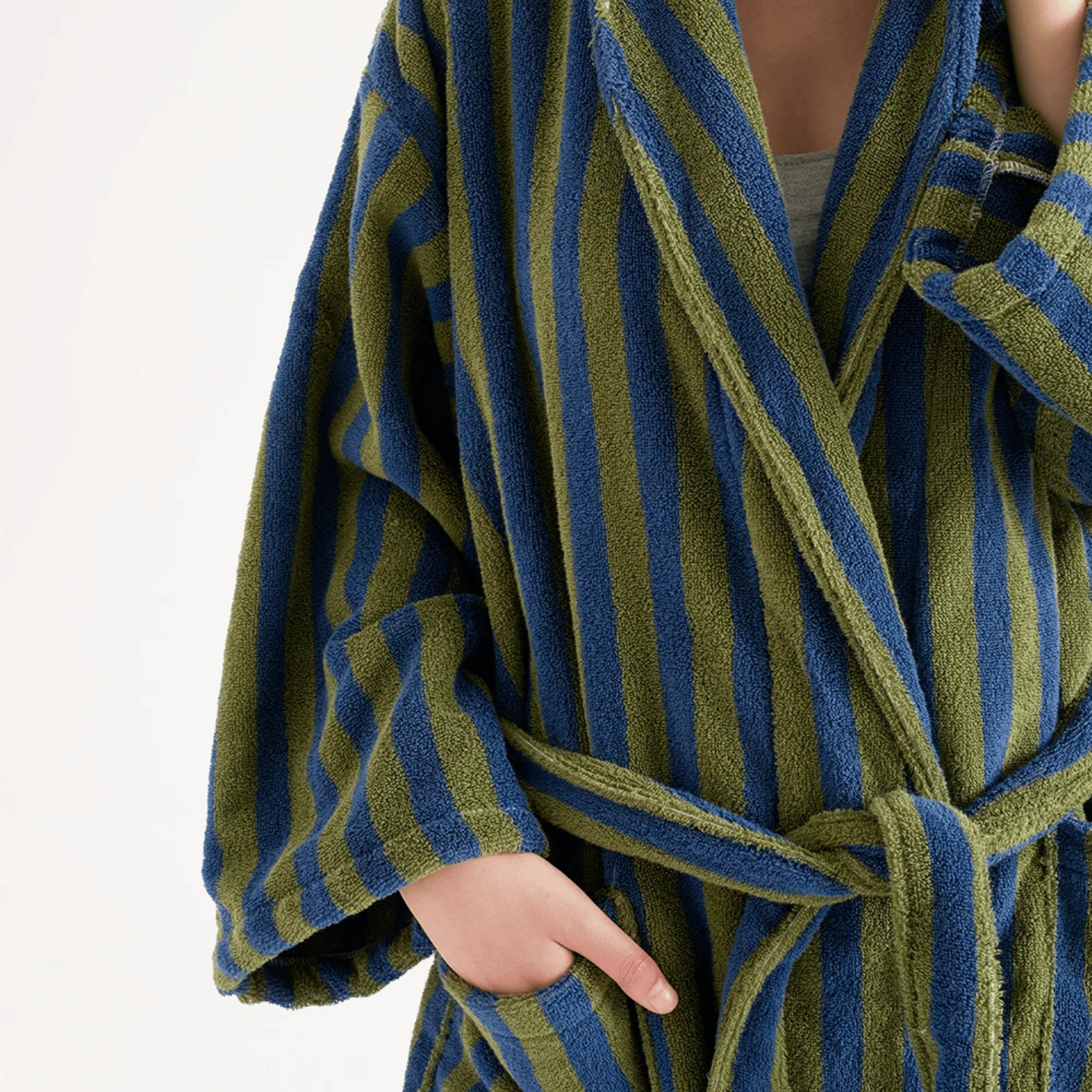 Driva Organic Jacquard Bathrobe Hotel Spa Cotton, Robes, Retro Blue Green